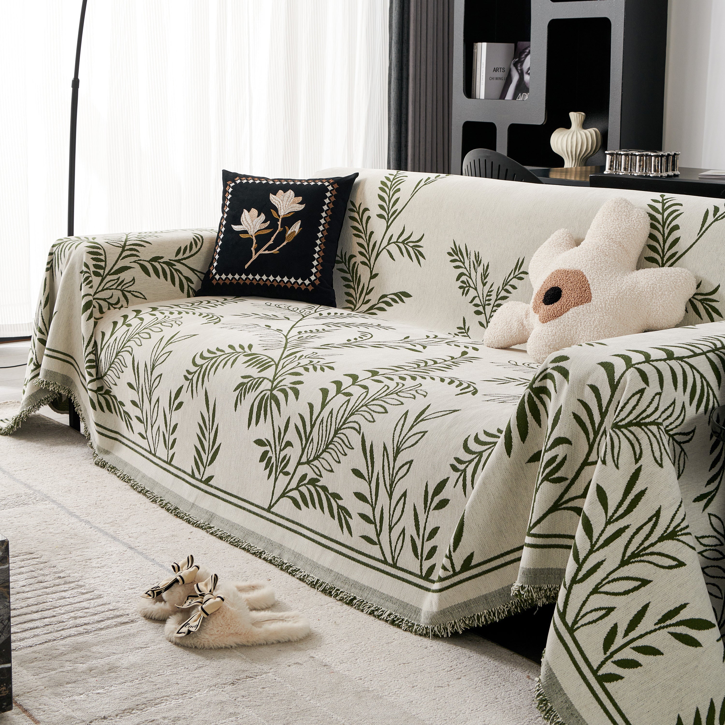 Modern Minimalist Chenille Willow Leaf Pattern Couch Cover Blanket, Luxurious Blankets For The Sofa