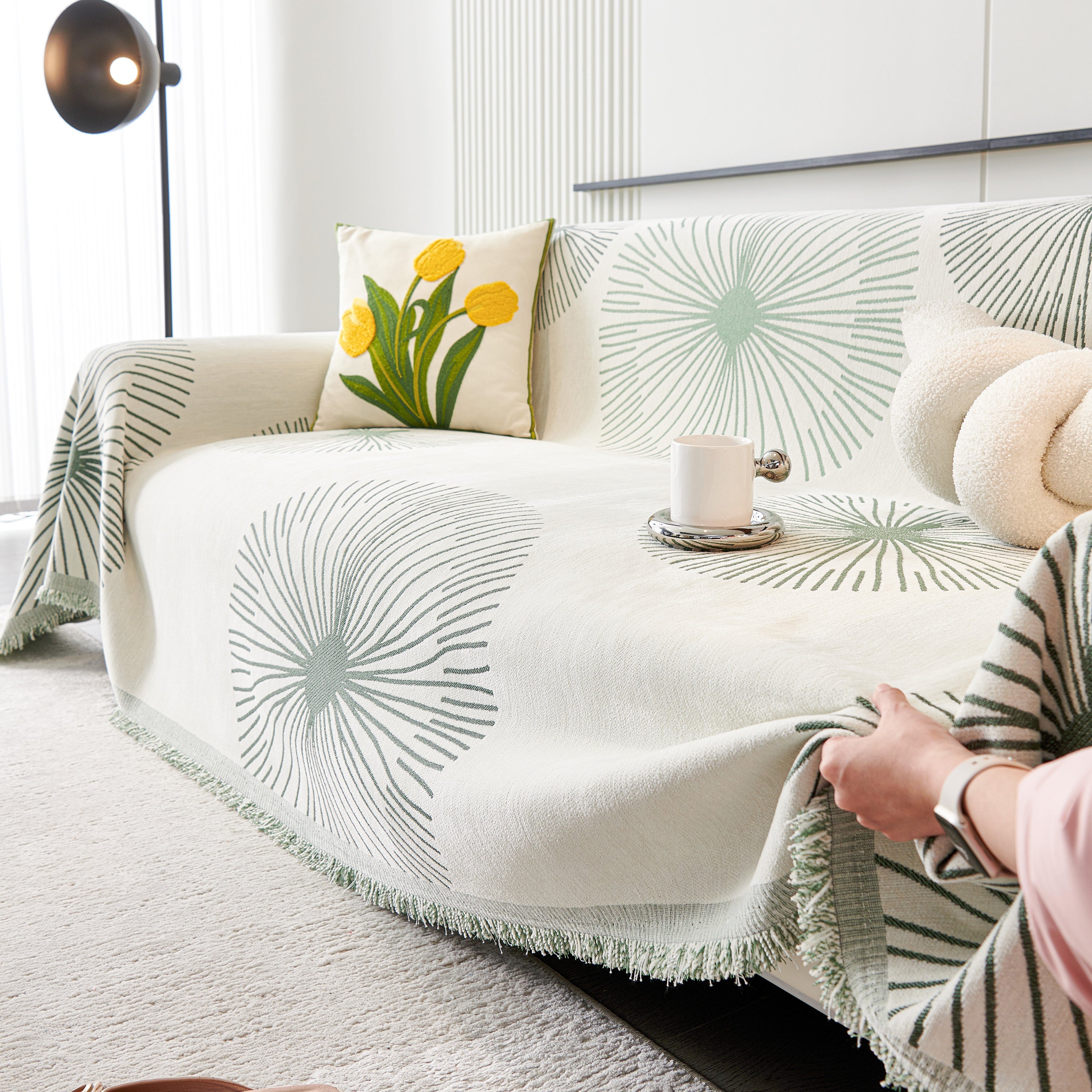 Dandelion Reversible Striped Couch Throw Cover For Living Room Pet Sofa Slipcovers Couch Protector