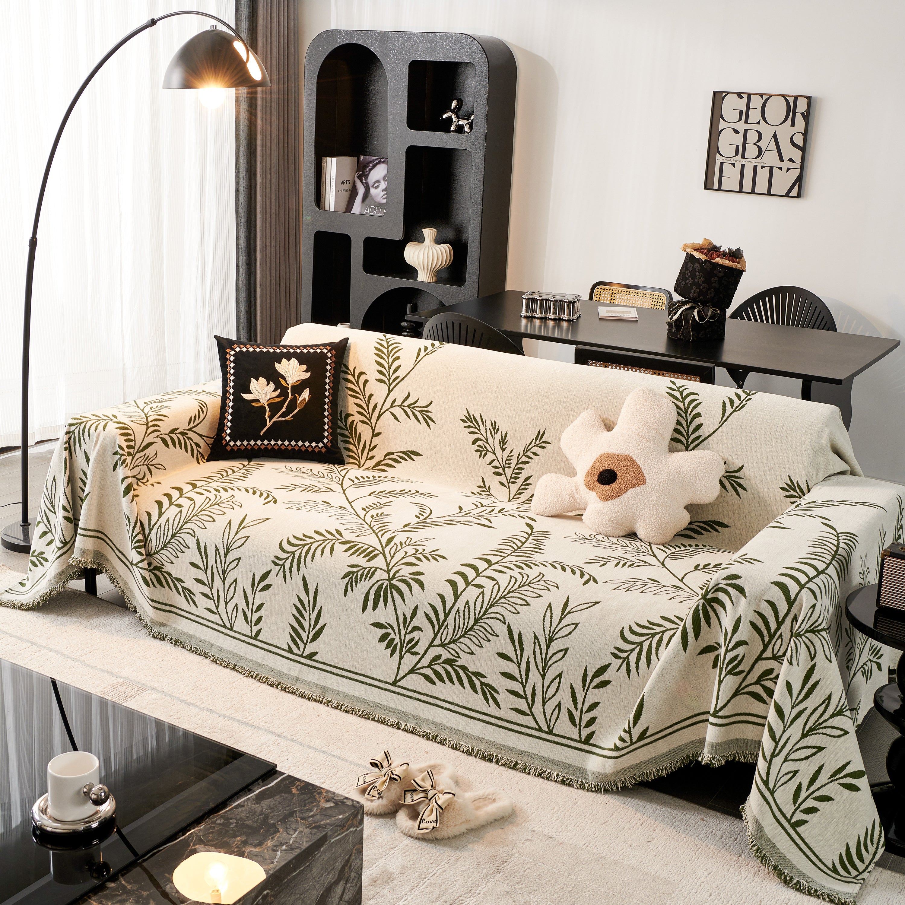 Modern Minimalist Chenille Willow Leaf Pattern Couch Cover Blanket, Luxurious Blankets For The Sofa