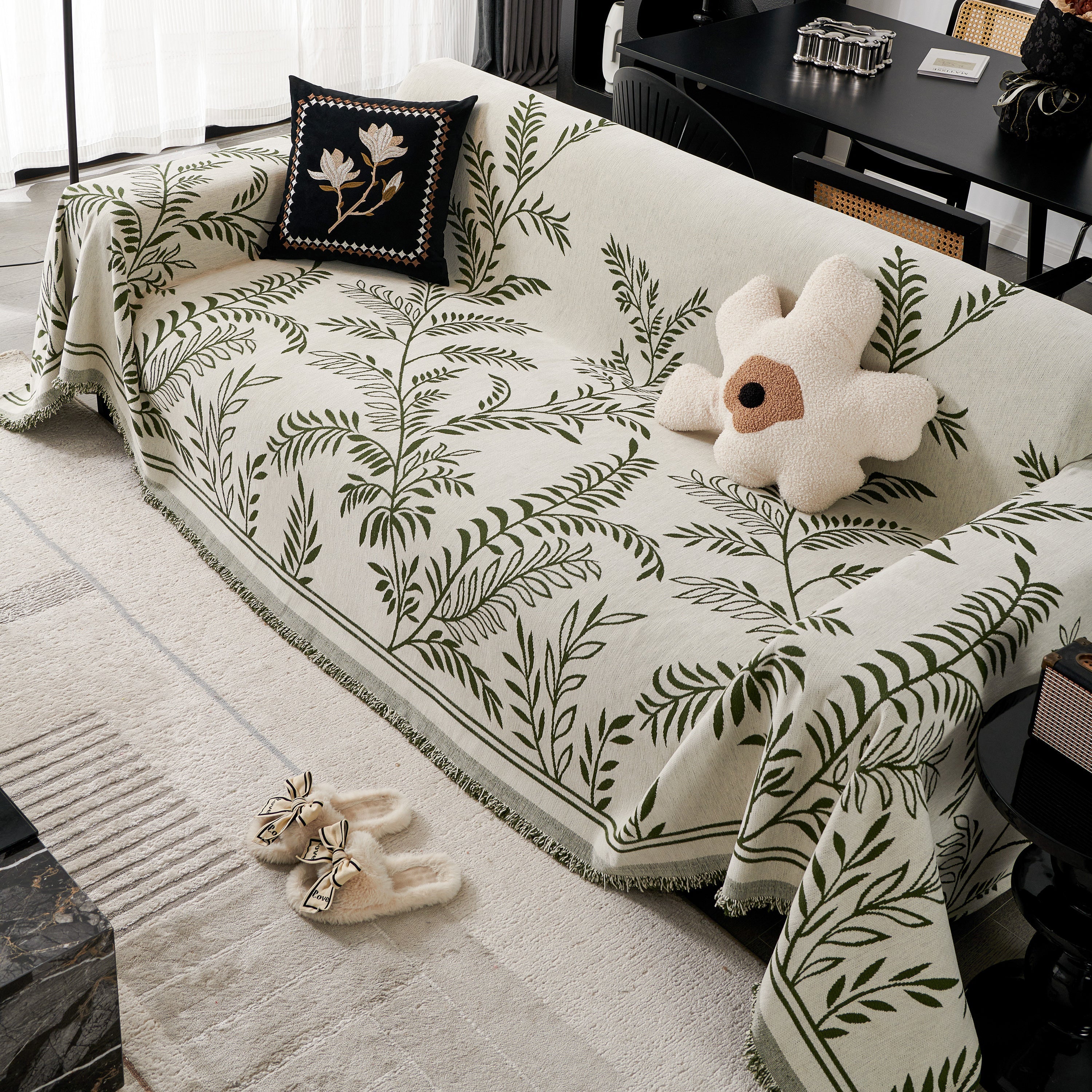 Modern Minimalist Chenille Willow Leaf Pattern Couch Cover Blanket, Luxurious Blankets For The Sofa