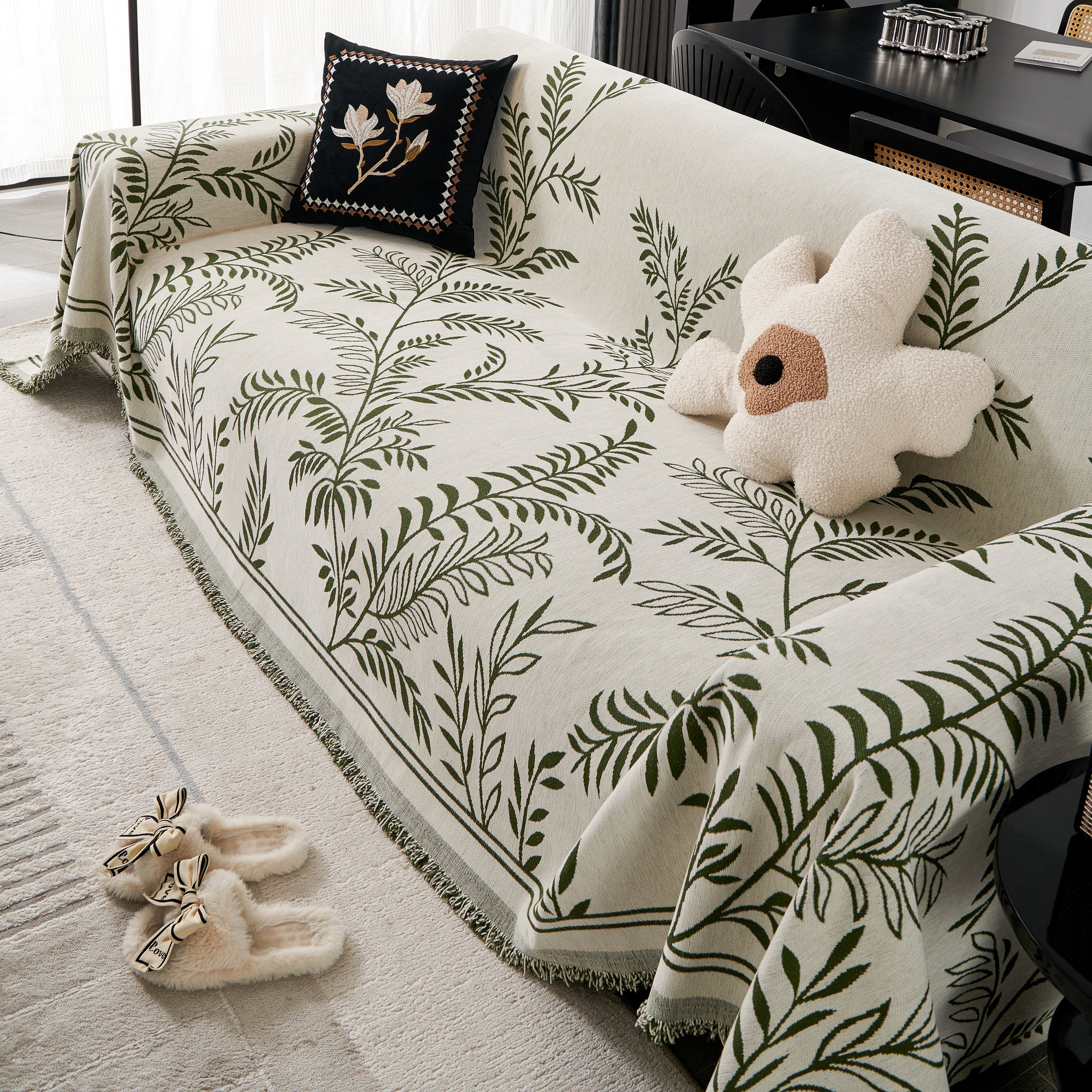 Modern Minimalist Chenille Willow Leaf Pattern Couch Cover Blanket, Luxurious Blankets For The Sofa