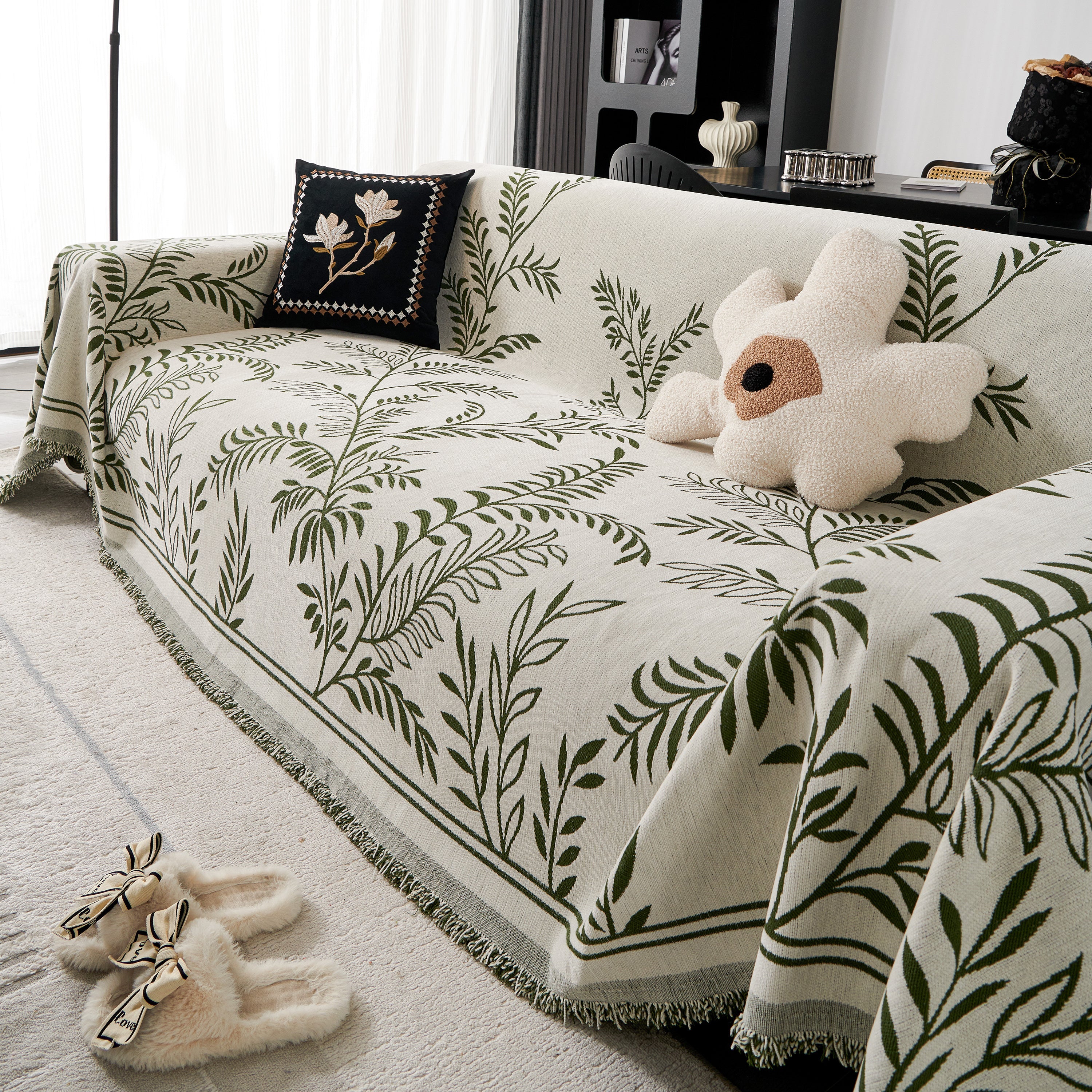 Modern Minimalist Chenille Willow Leaf Pattern Couch Cover Blanket, Luxurious Blankets For The Sofa