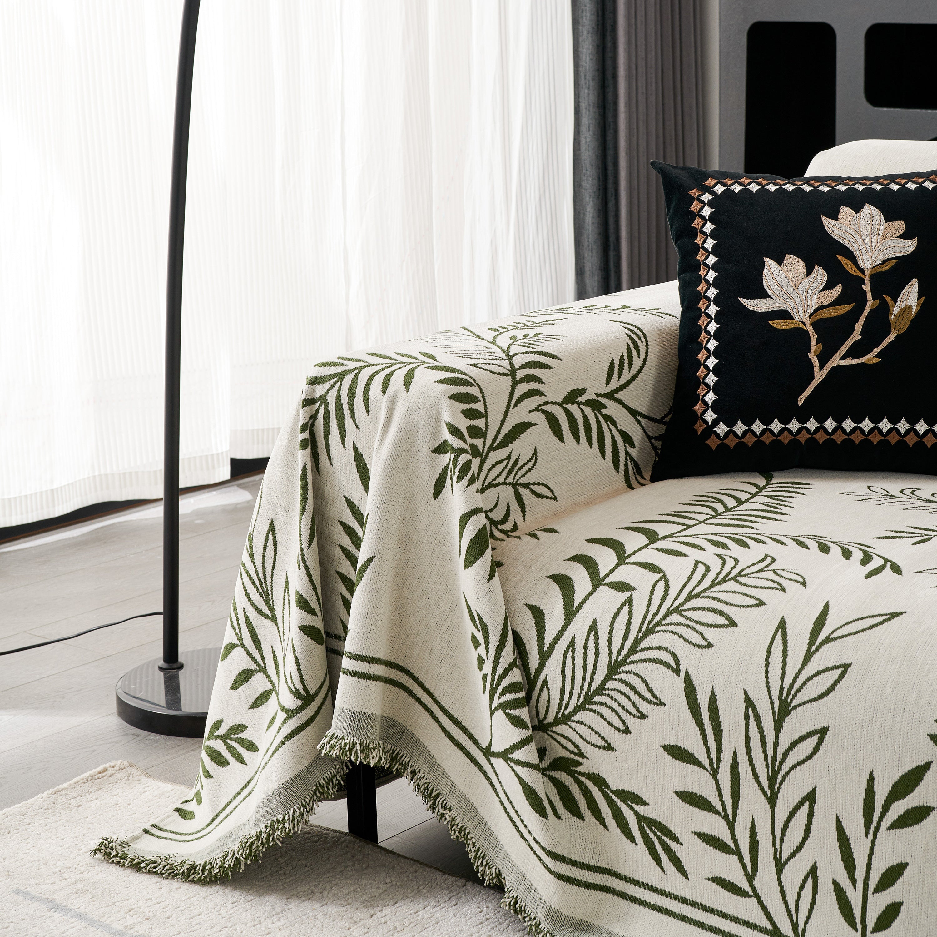 Modern Minimalist Chenille Willow Leaf Pattern Couch Cover Blanket, Luxurious Blankets For The Sofa