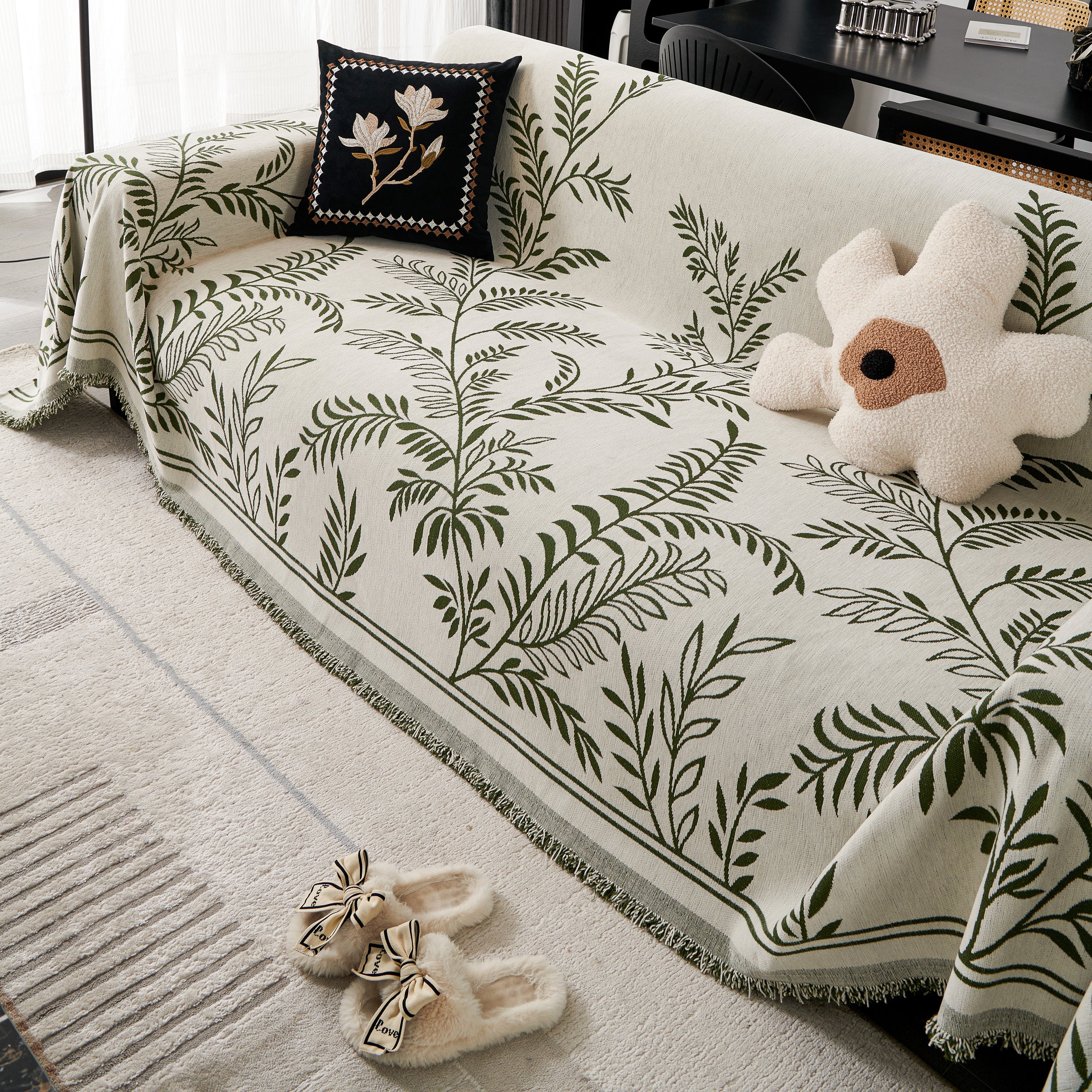 Modern Minimalist Chenille Willow Leaf Pattern Couch Cover Blanket, Luxurious Blankets For The Sofa