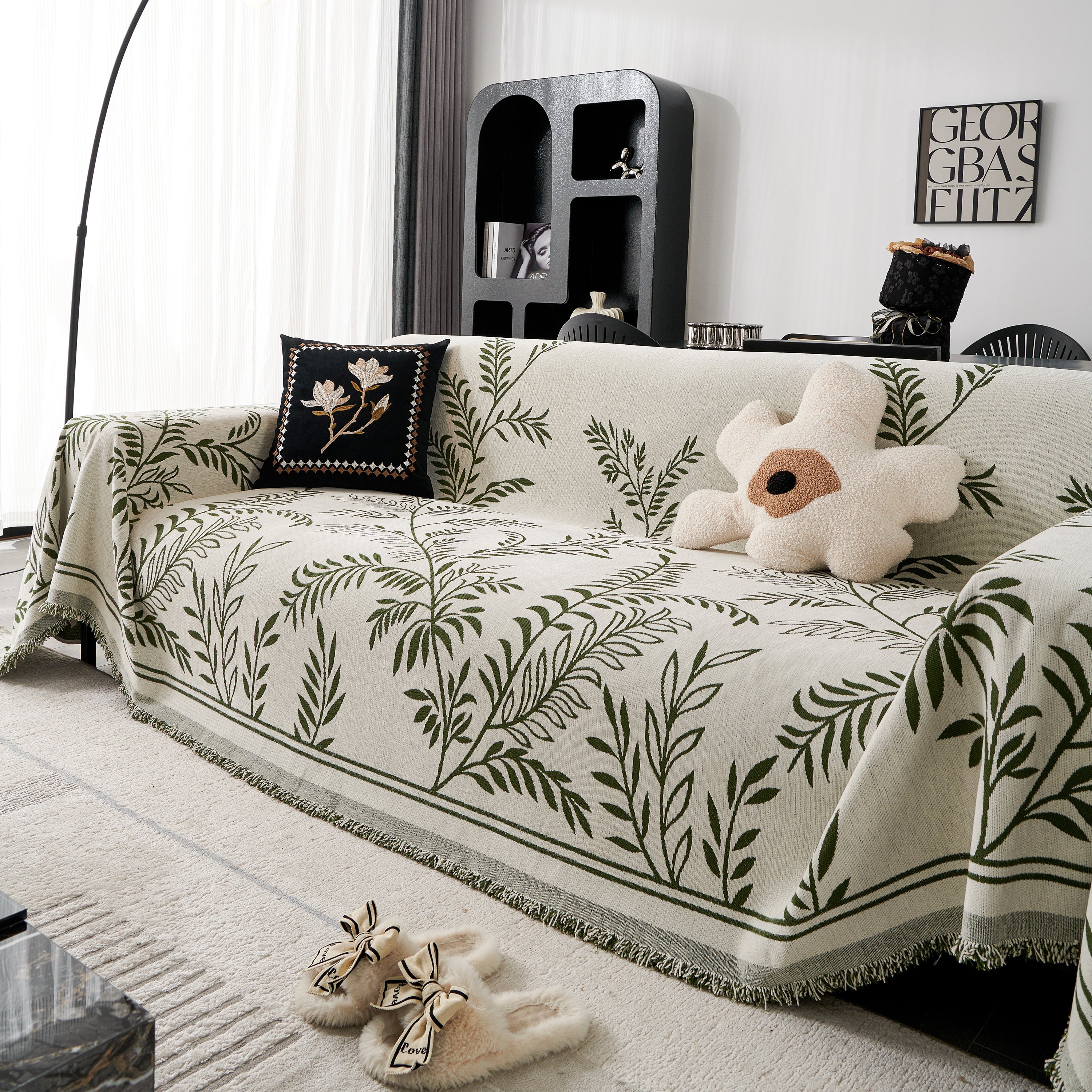 Modern Minimalist Chenille Willow Leaf Pattern Couch Cover Blanket, Luxurious Blankets For The Sofa