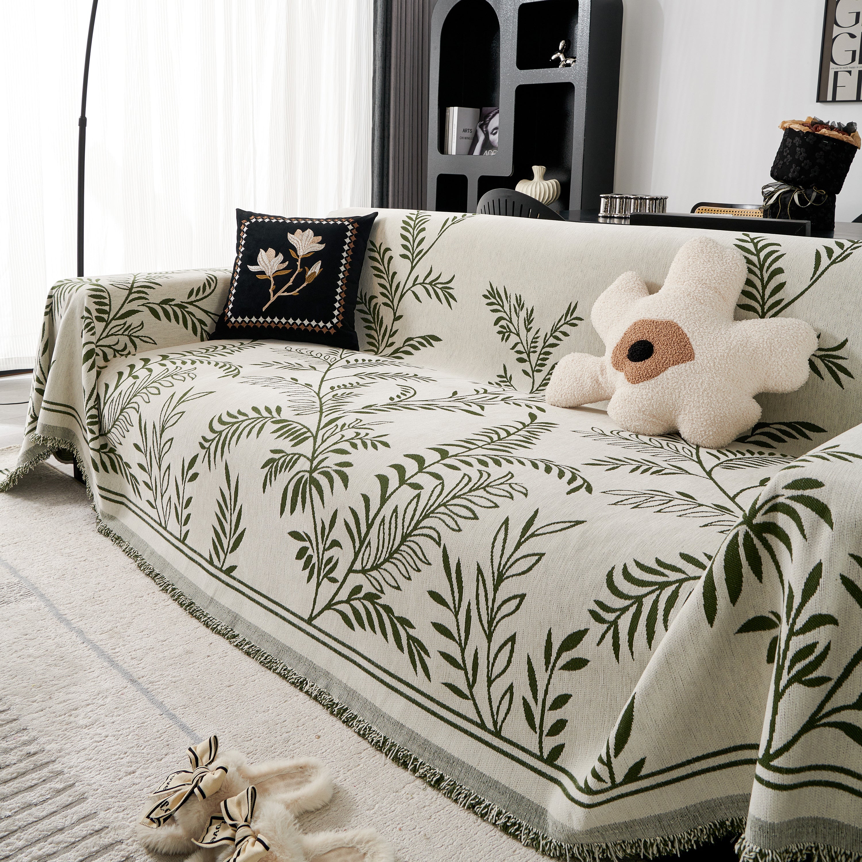 Modern Minimalist Chenille Willow Leaf Pattern Couch Cover Blanket, Luxurious Blankets For The Sofa