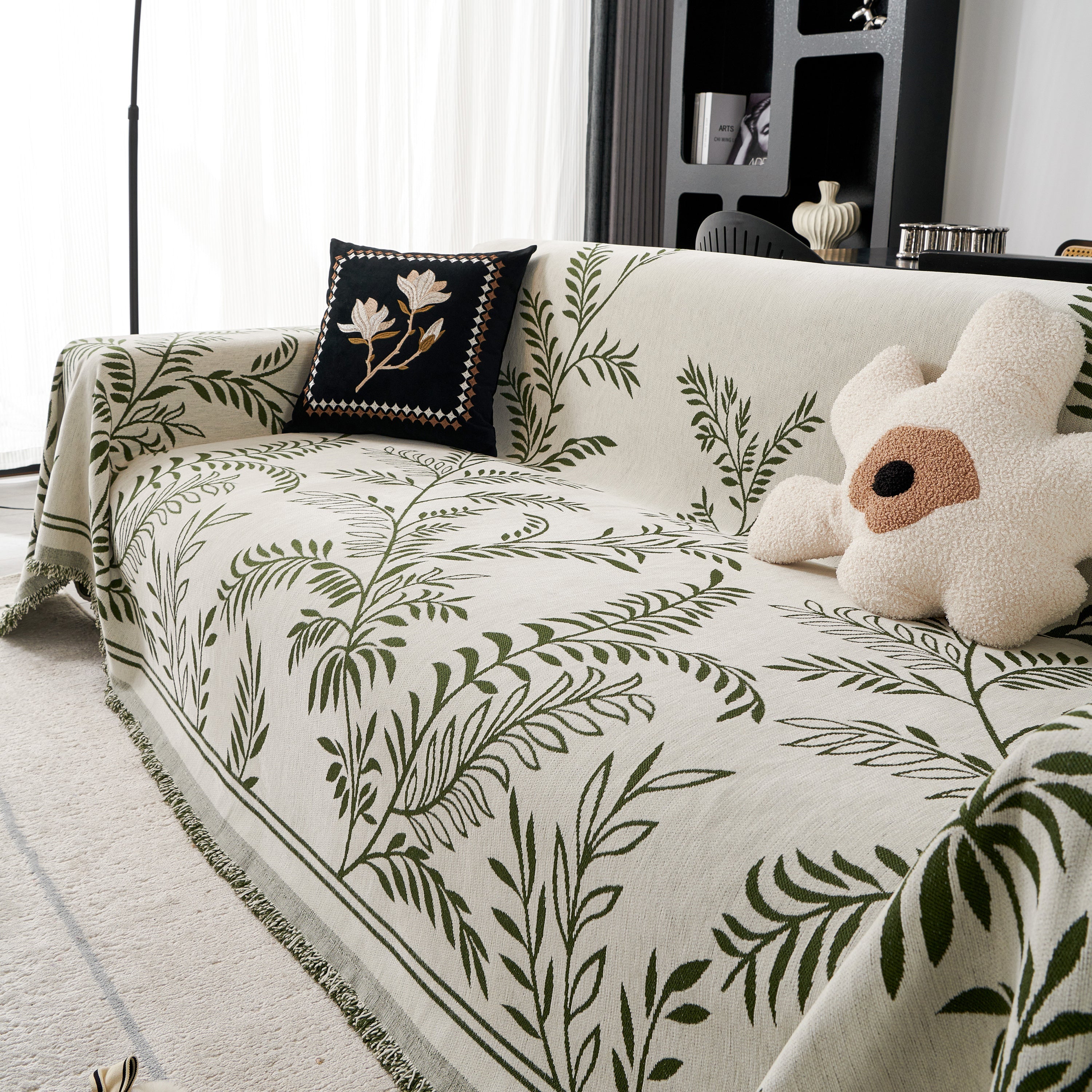 Modern Minimalist Chenille Willow Leaf Pattern Couch Cover Blanket, Luxurious Blankets For The Sofa