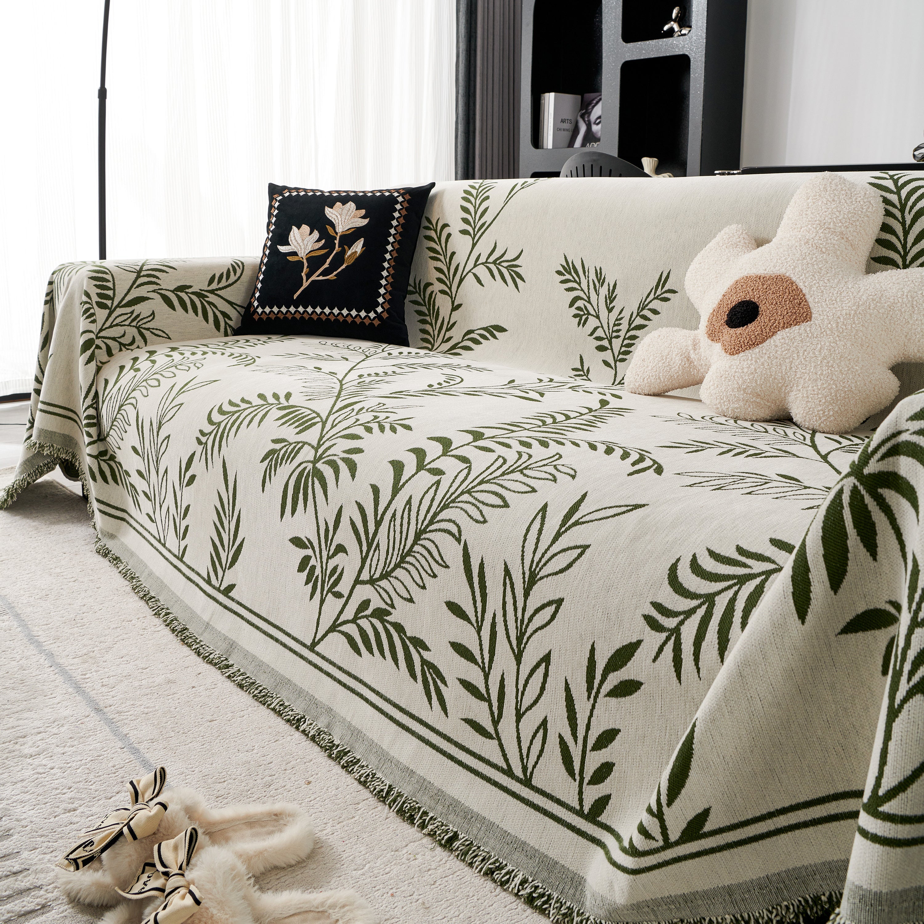 Modern Minimalist Chenille Willow Leaf Pattern Couch Cover Blanket, Luxurious Blankets For The Sofa