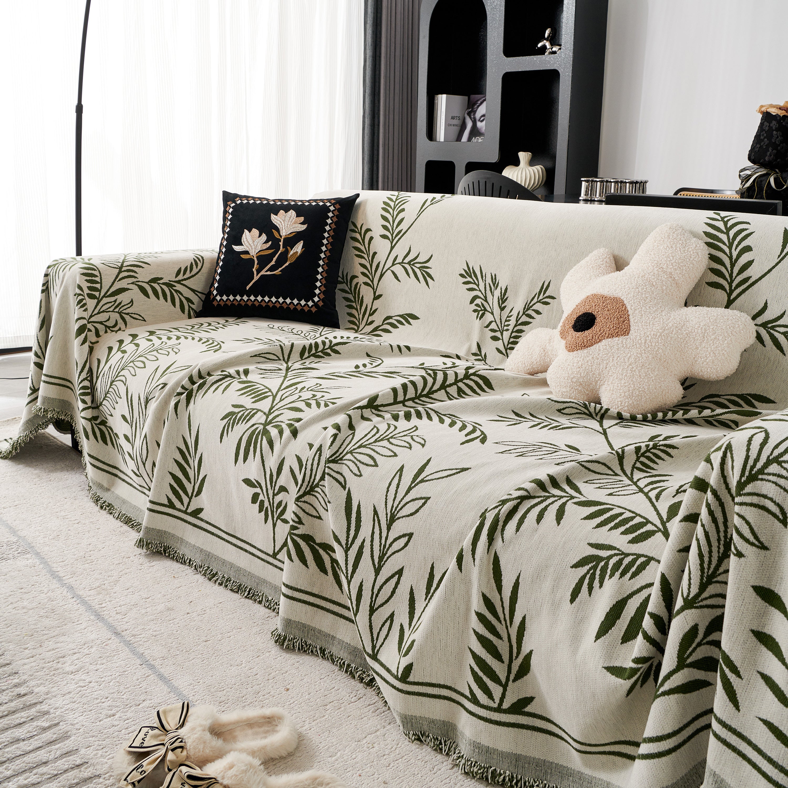 Modern Minimalist Chenille Willow Leaf Pattern Couch Cover Blanket, Luxurious Blankets For The Sofa