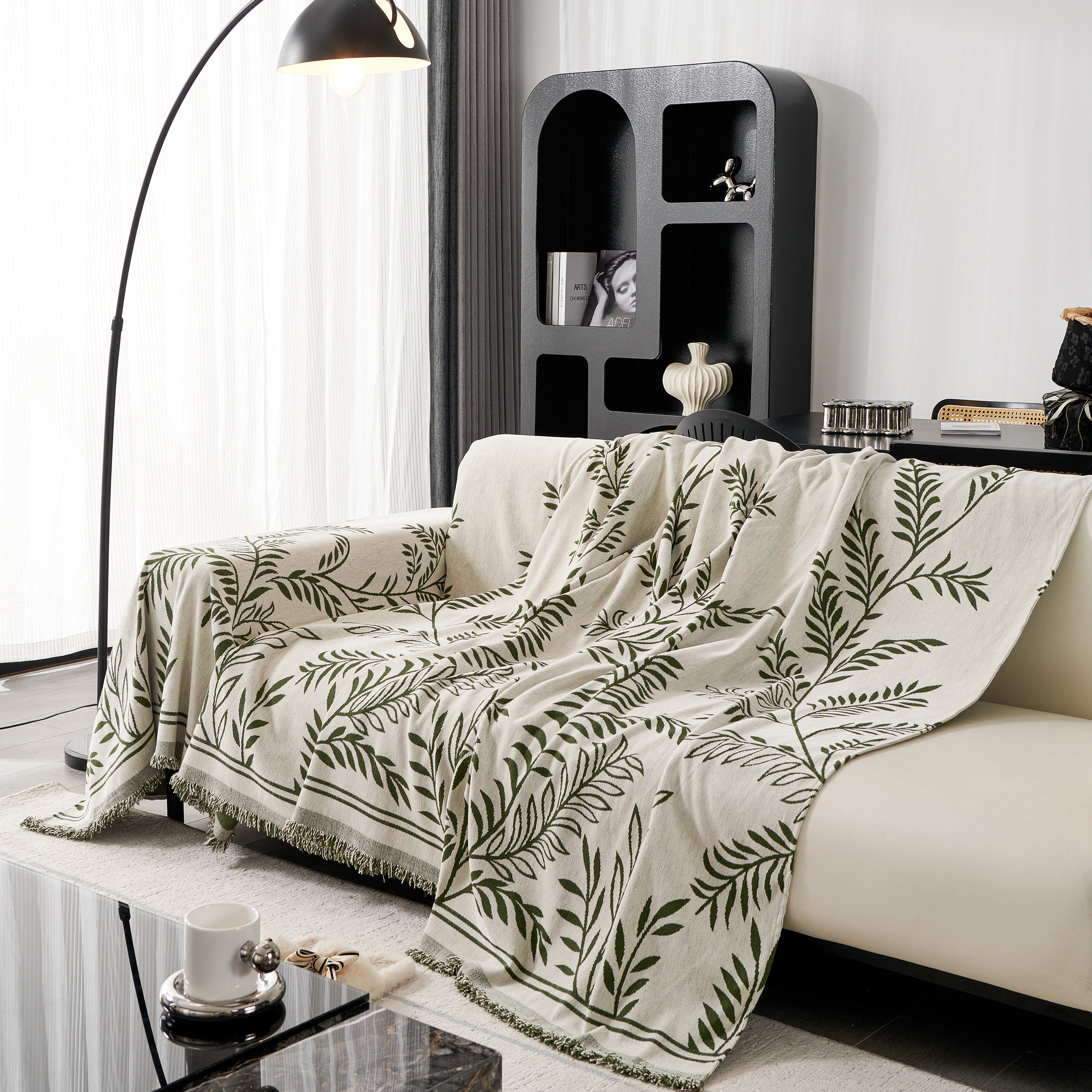 Modern Minimalist Chenille Willow Leaf Pattern Couch Cover Blanket, Luxurious Blankets For The Sofa