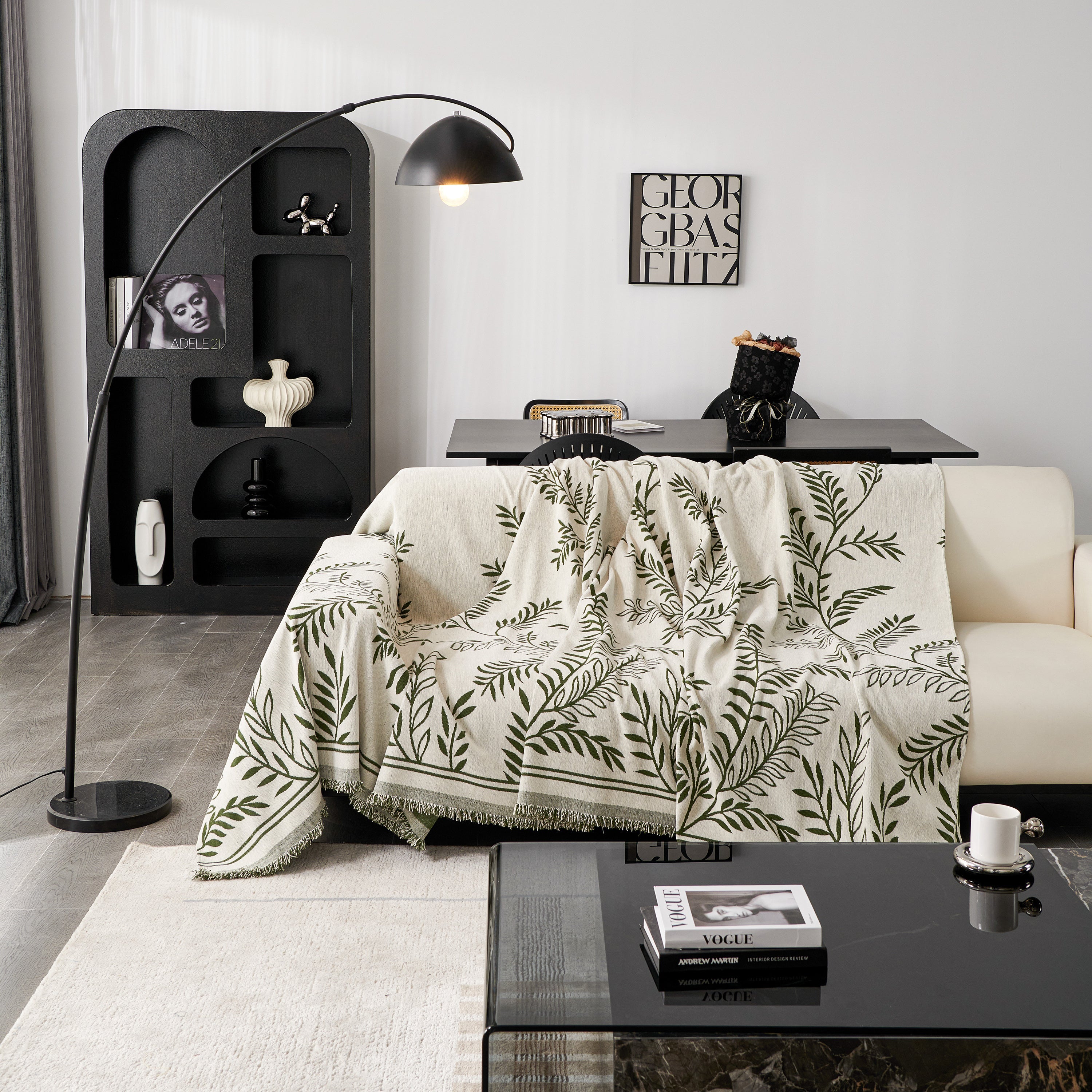 Modern Minimalist Chenille Willow Leaf Pattern Couch Cover Blanket, Luxurious Blankets For The Sofa