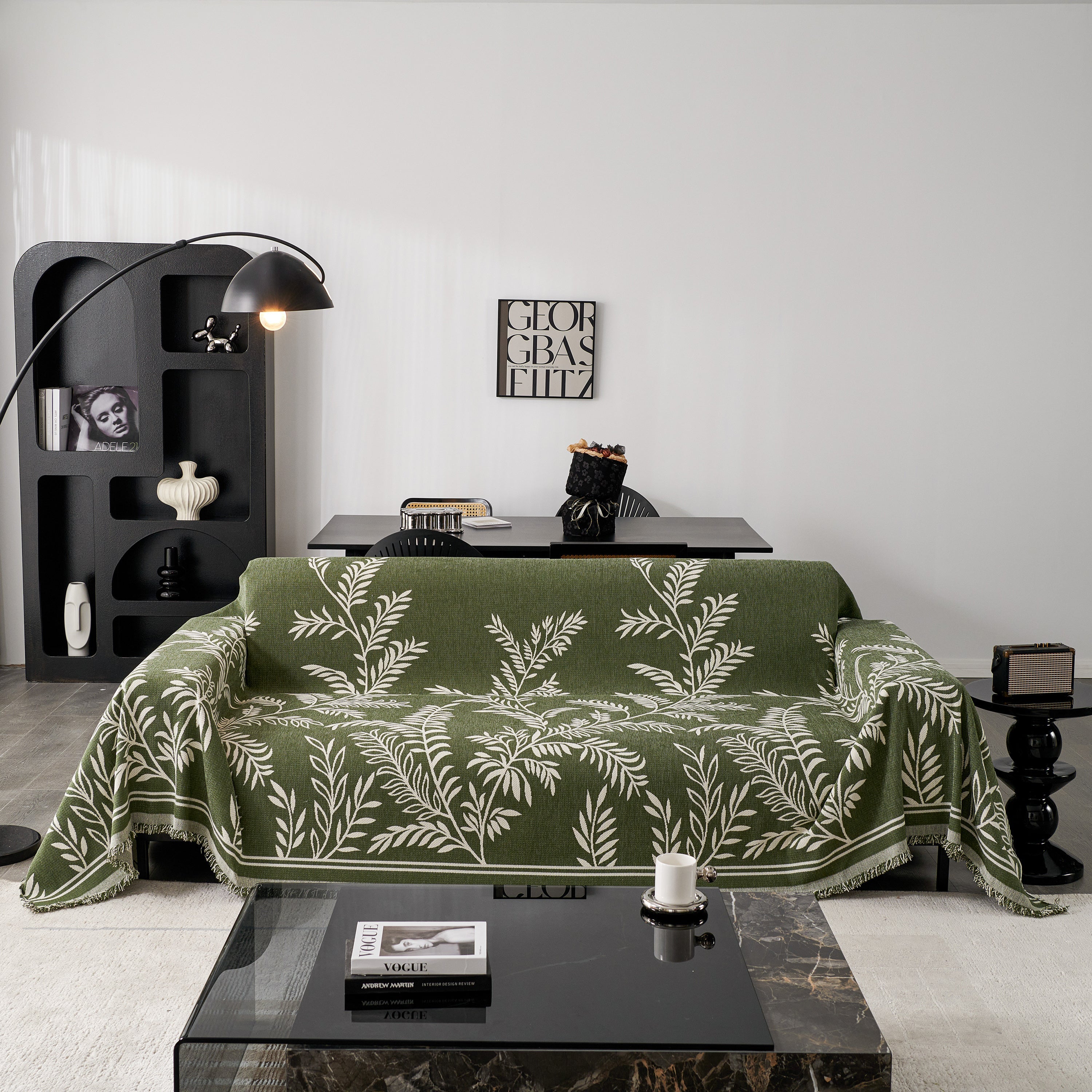 Modern Minimalist Chenille Willow Leaf Pattern Couch Cover Blanket, Luxurious Blankets For The Sofa