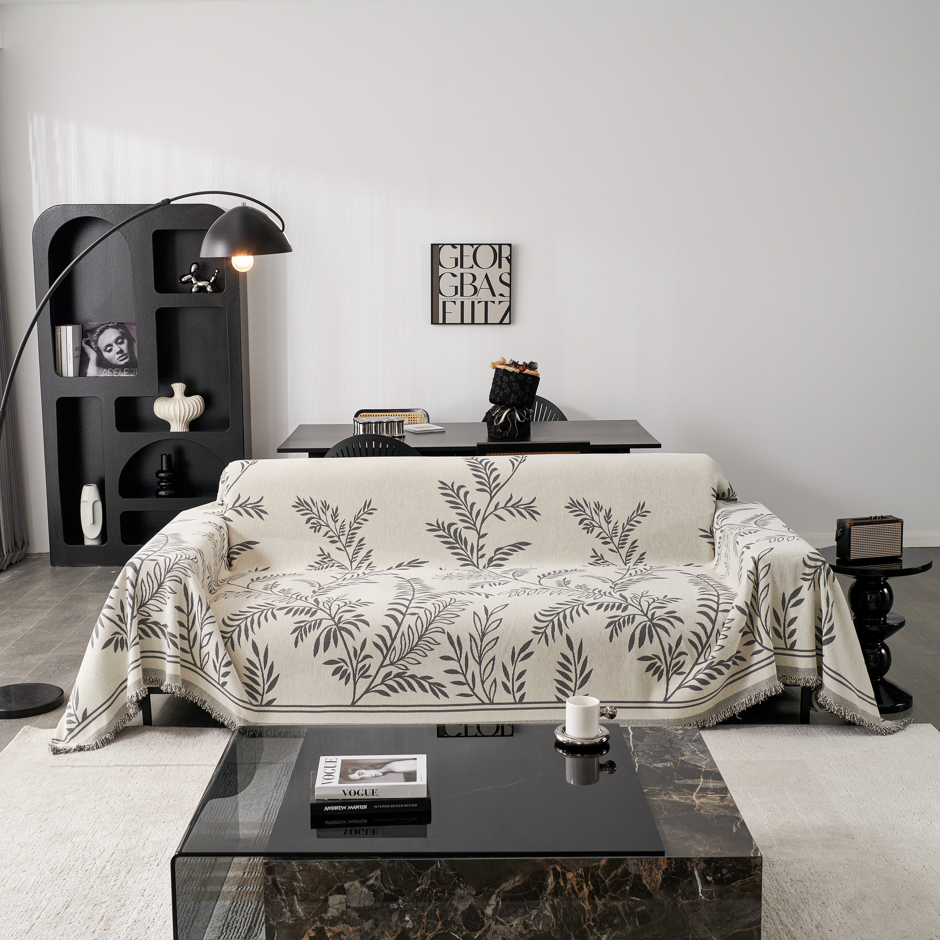 Modern Minimalist Chenille Willow Leaf Pattern Couch Cover Blanket, Luxurious Blankets For The Sofa