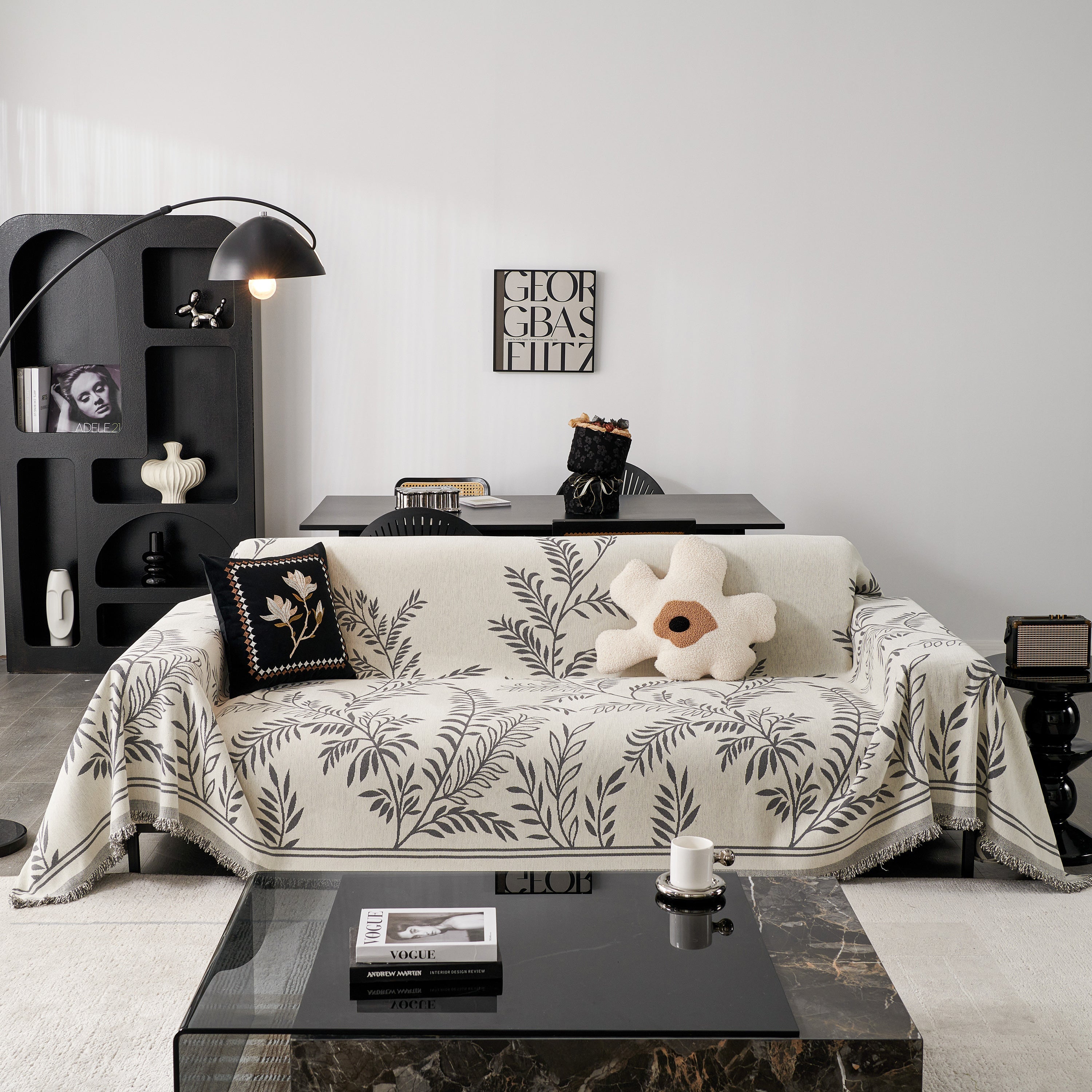 Modern Minimalist Chenille Willow Leaf Pattern Couch Cover Blanket, Luxurious Blankets For The Sofa