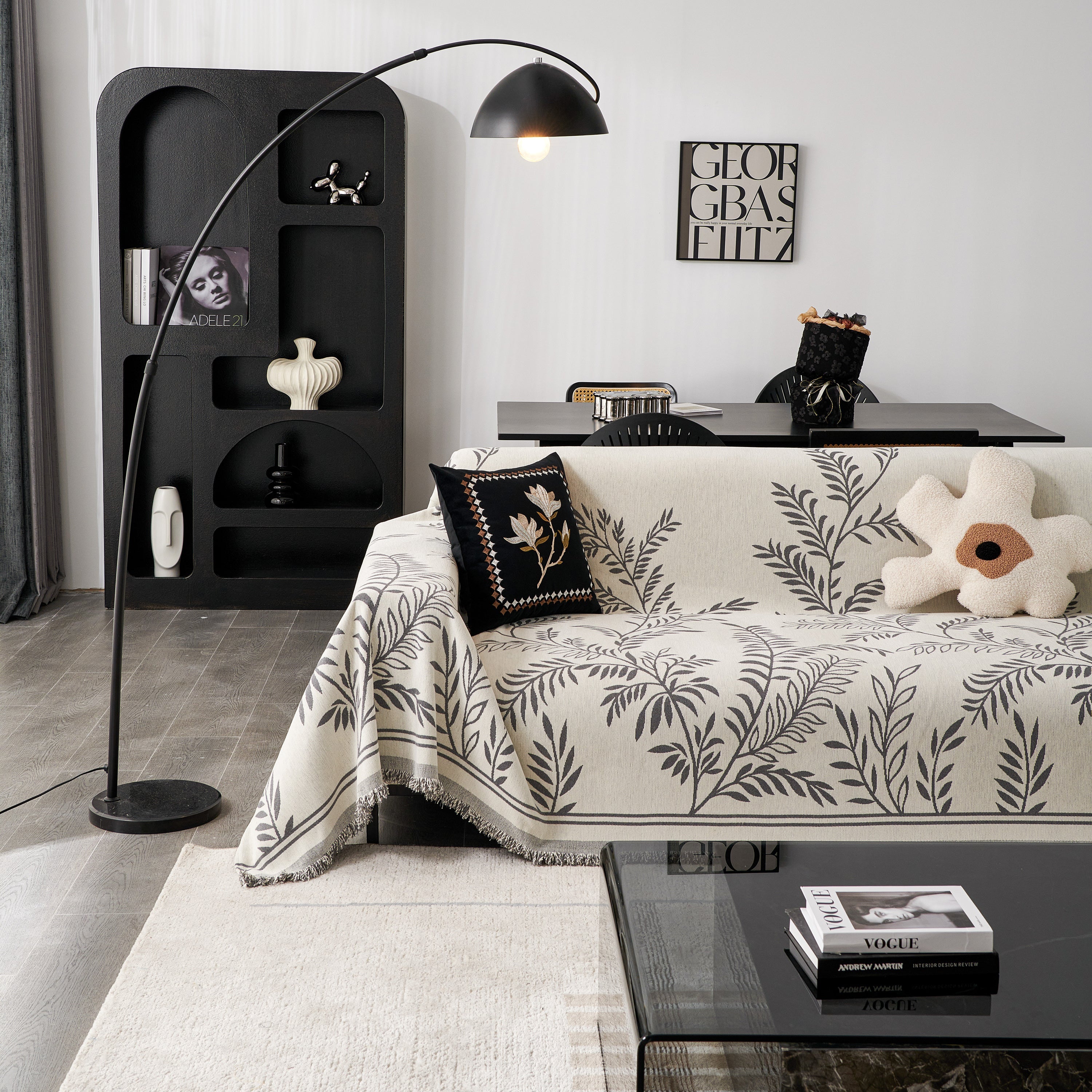 Modern Minimalist Chenille Willow Leaf Pattern Couch Cover Blanket, Luxurious Blankets For The Sofa