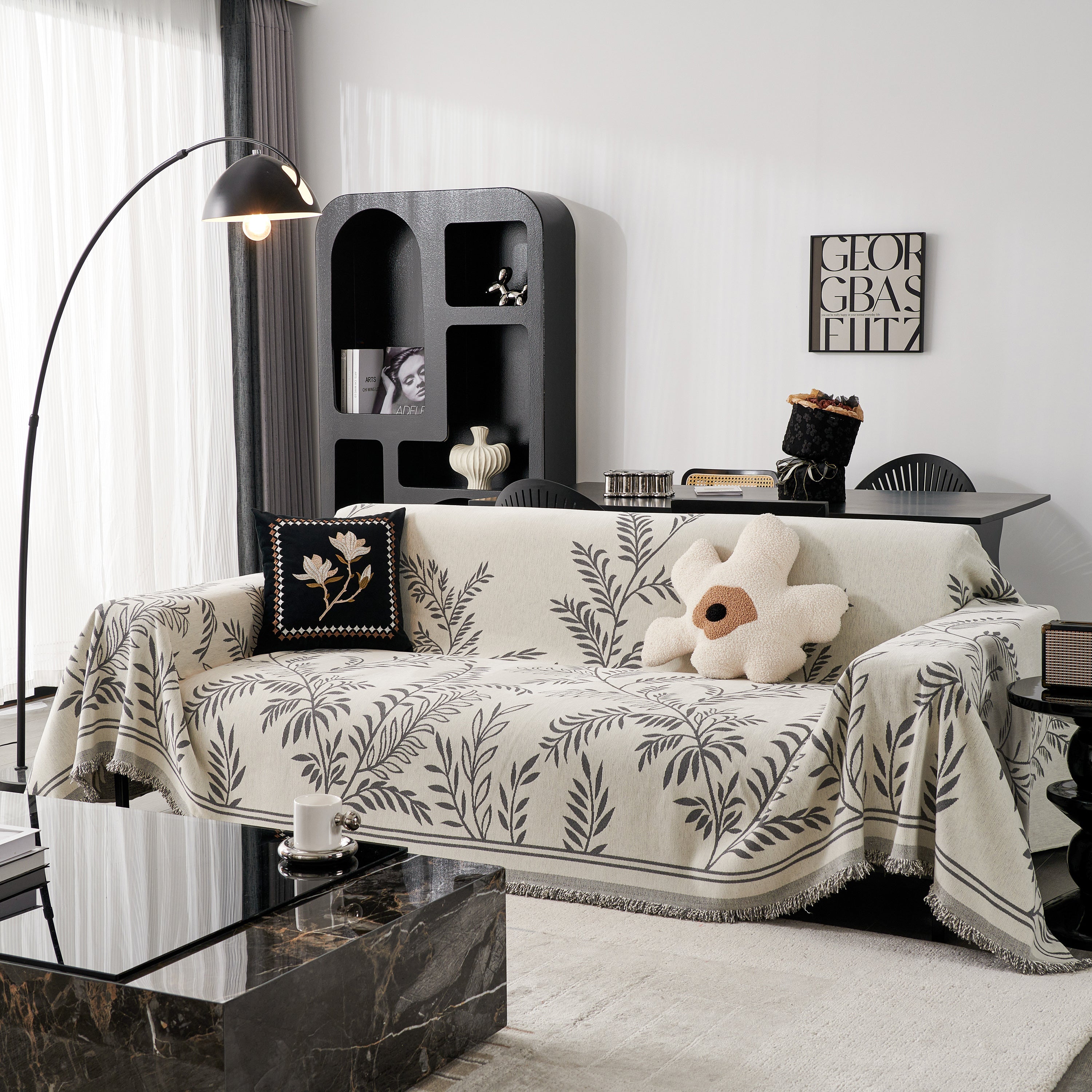 Modern Minimalist Chenille Willow Leaf Pattern Couch Cover Blanket, Luxurious Blankets For The Sofa
