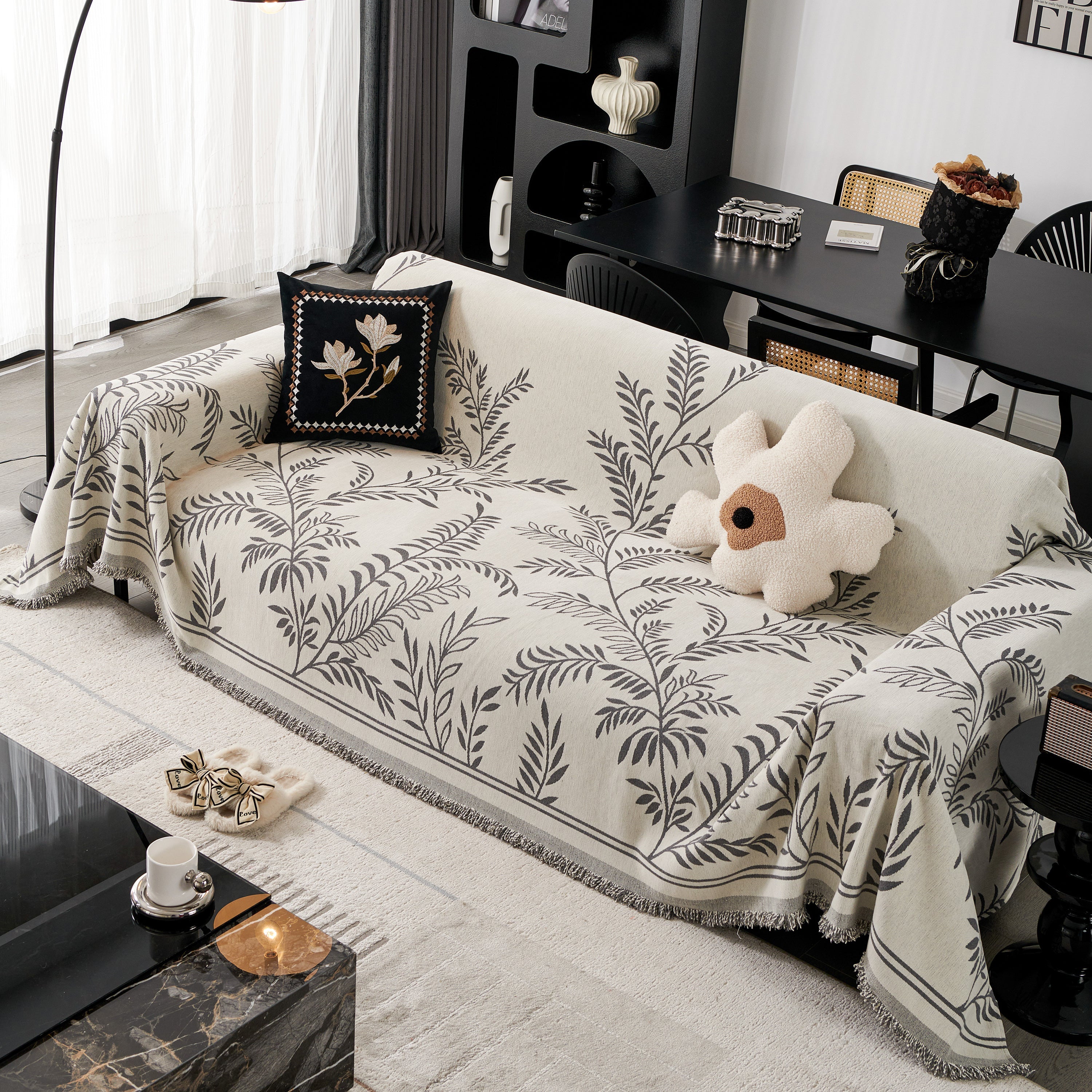 Modern Minimalist Chenille Willow Leaf Pattern Couch Cover Blanket, Luxurious Blankets For The Sofa