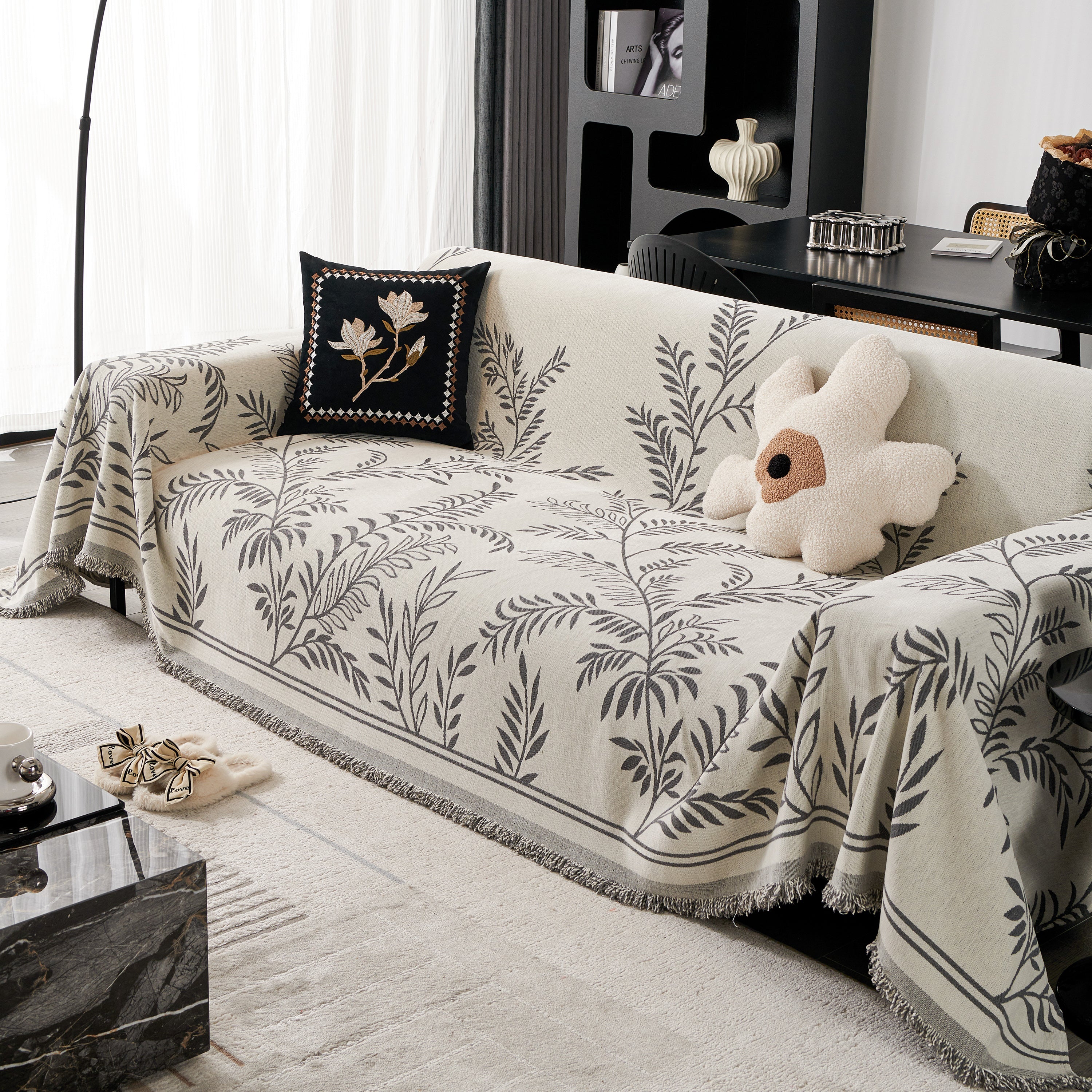 Modern Minimalist Chenille Willow Leaf Pattern Couch Cover Blanket, Luxurious Blankets For The Sofa