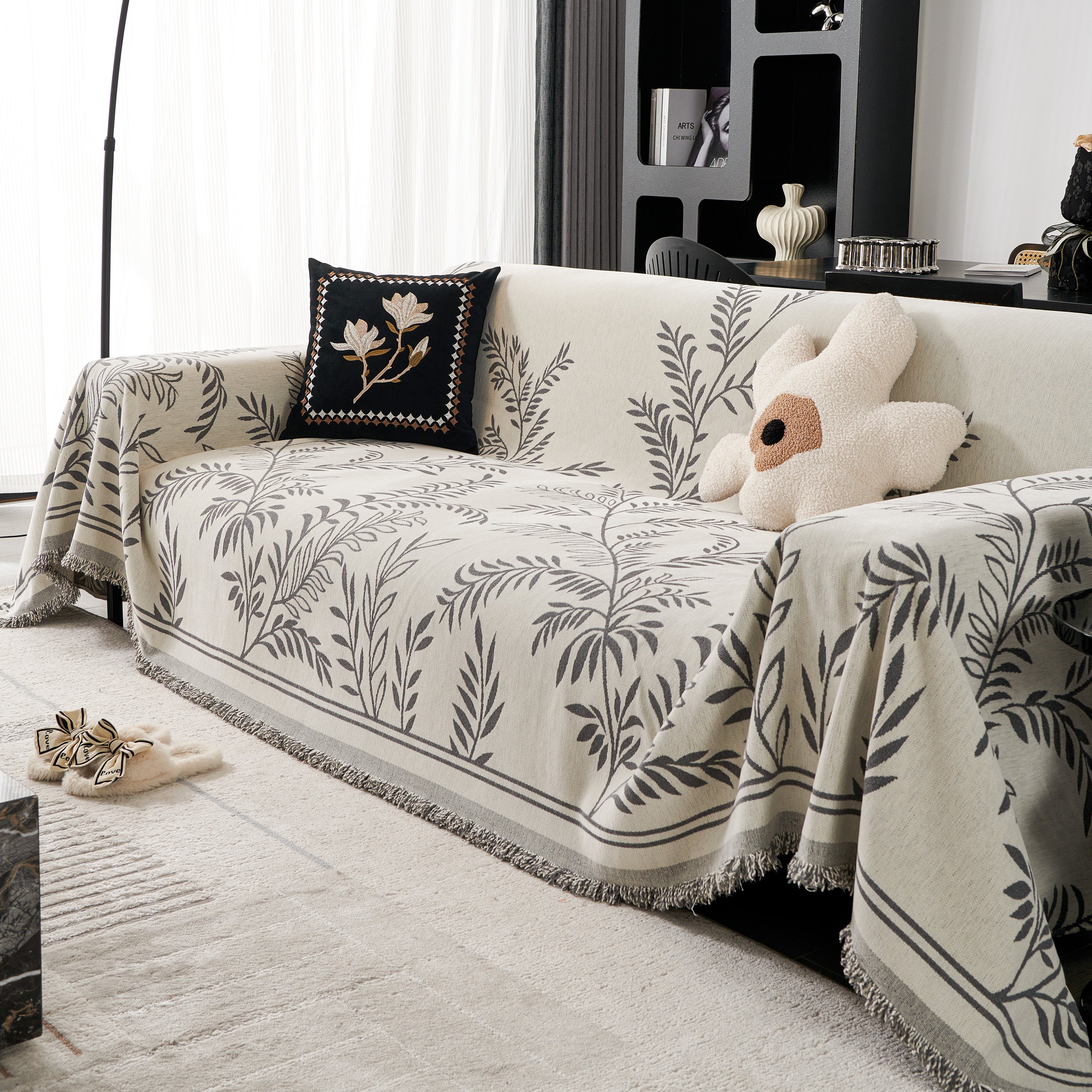 Modern Minimalist Chenille Willow Leaf Pattern Couch Cover Blanket, Luxurious Blankets For The Sofa