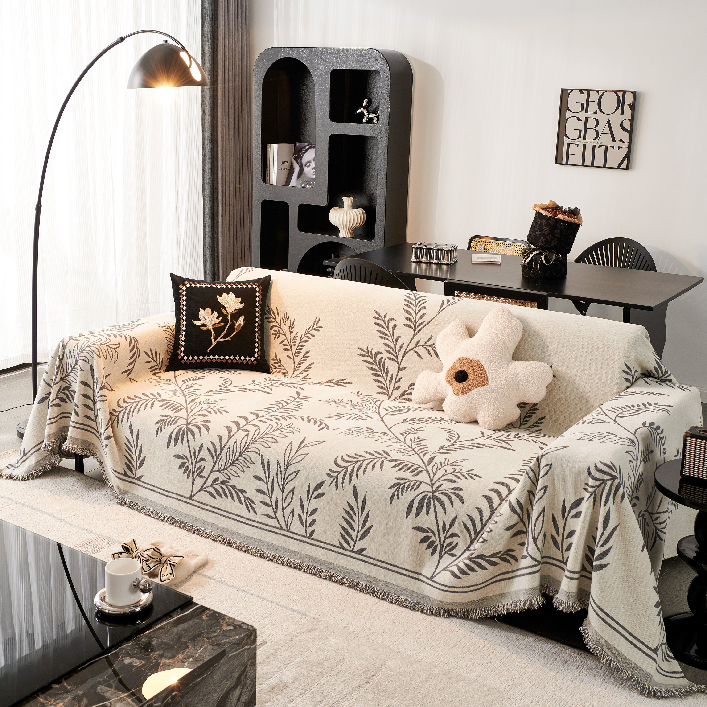 Modern Minimalist Chenille Willow Leaf Pattern Couch Cover Blanket, Luxurious Blankets For The Sofa