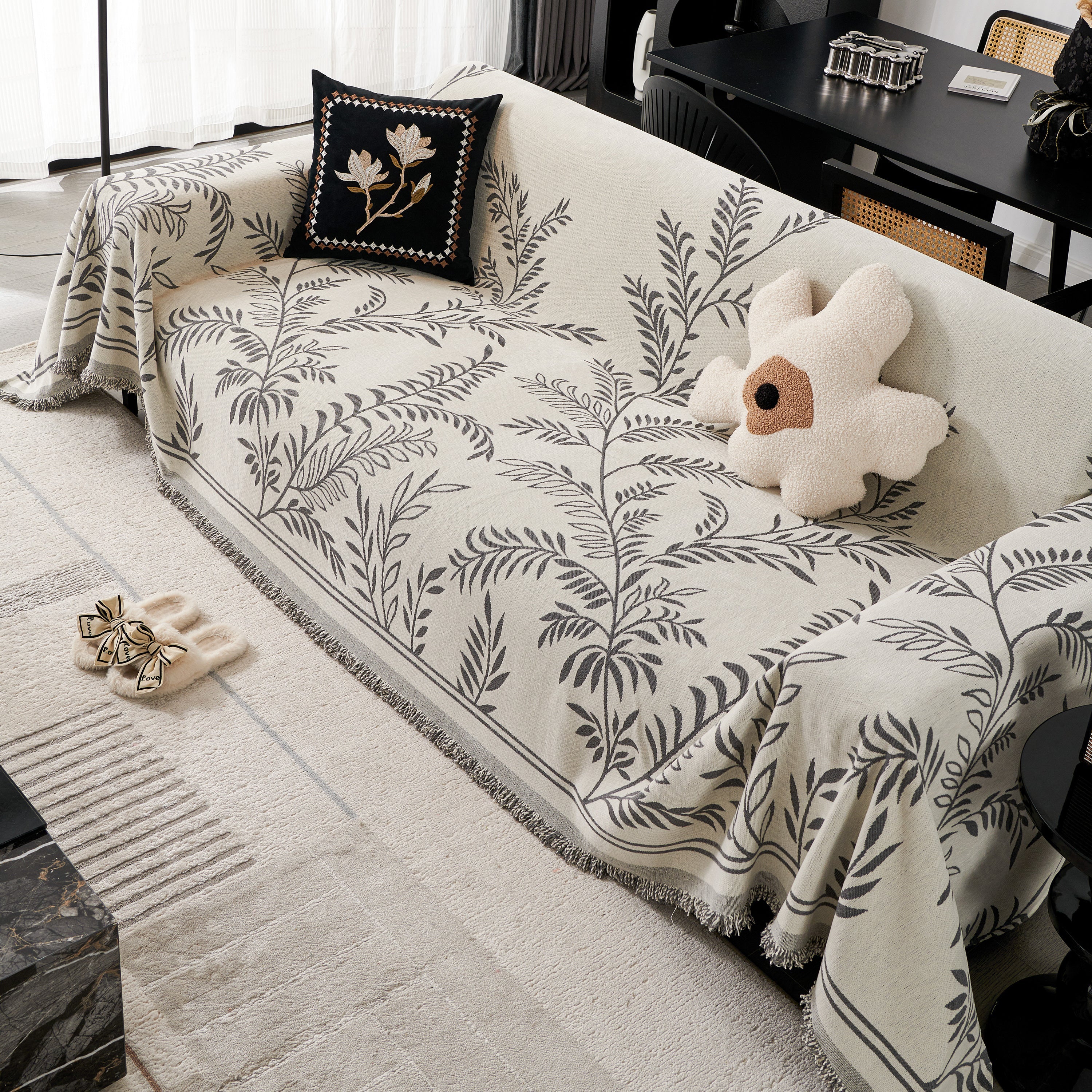 Modern Minimalist Chenille Willow Leaf Pattern Couch Cover Blanket, Luxurious Blankets For The Sofa