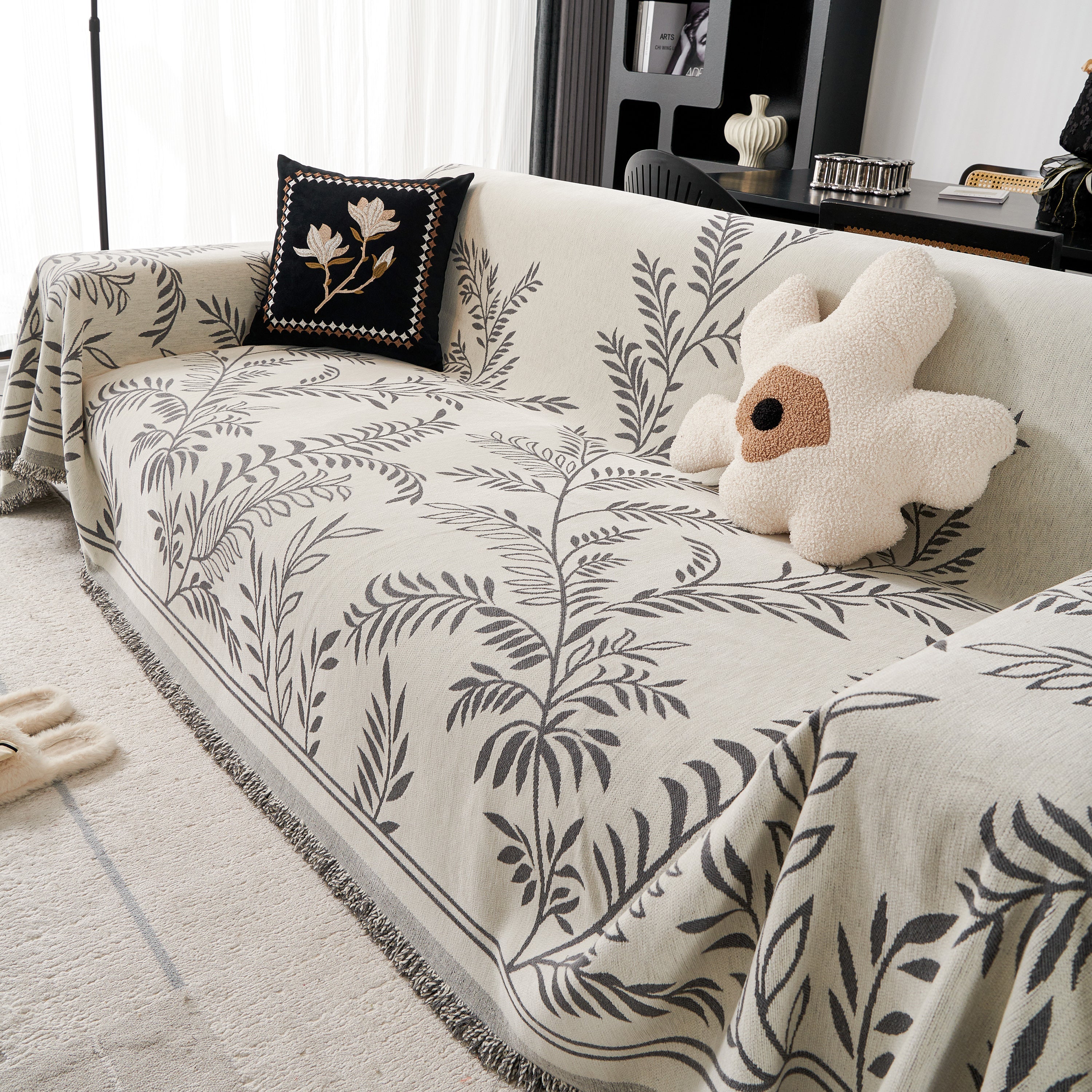 Modern Minimalist Chenille Willow Leaf Pattern Couch Cover Blanket, Luxurious Blankets For The Sofa