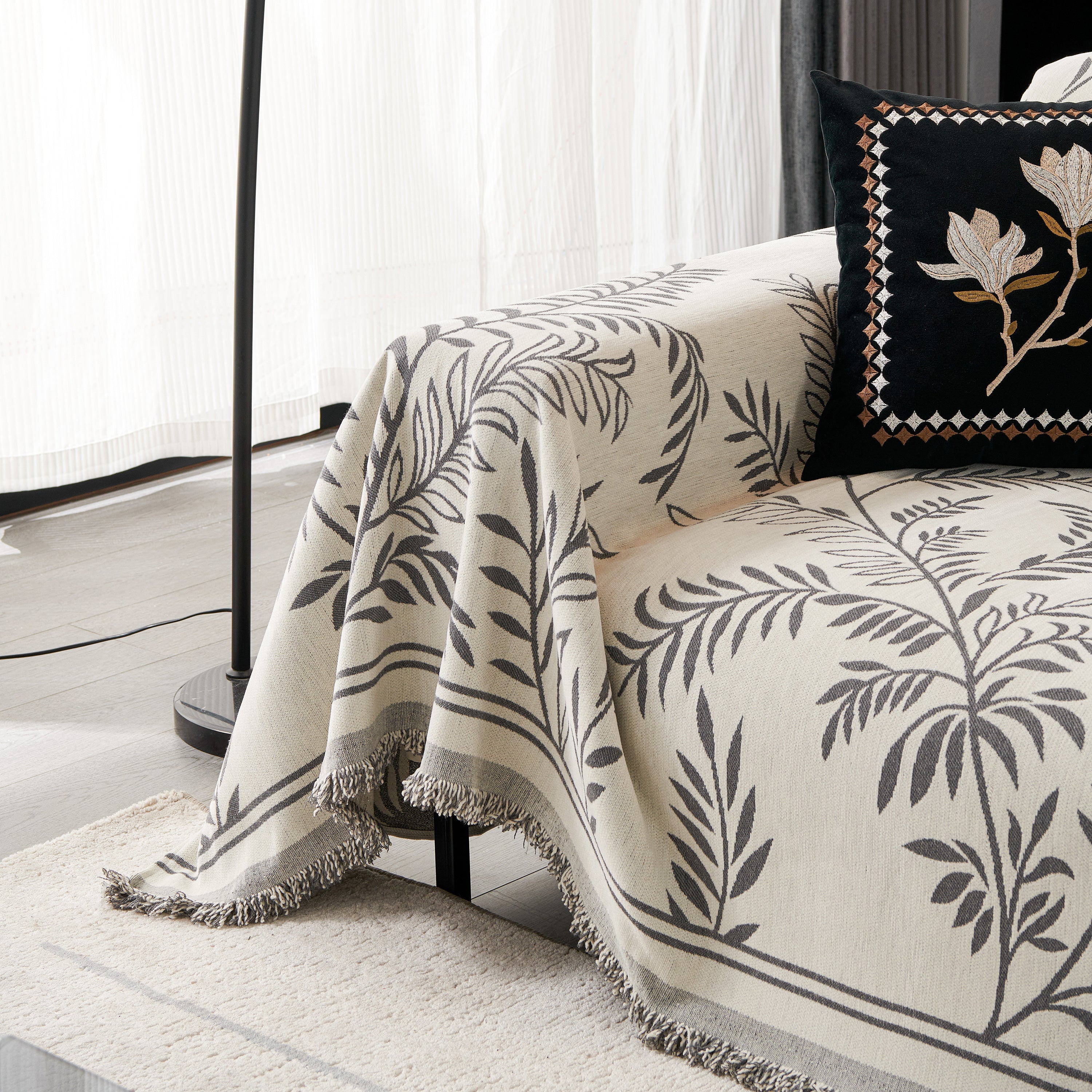 Modern Minimalist Chenille Willow Leaf Pattern Couch Cover Blanket, Luxurious Blankets For The Sofa