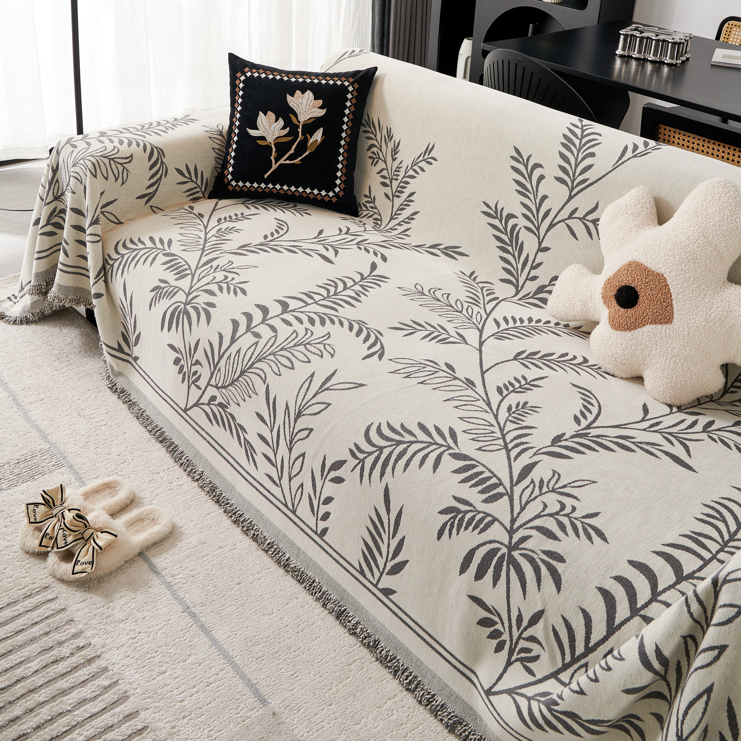 Modern Minimalist Chenille Willow Leaf Pattern Couch Cover Blanket, Luxurious Blankets For The Sofa