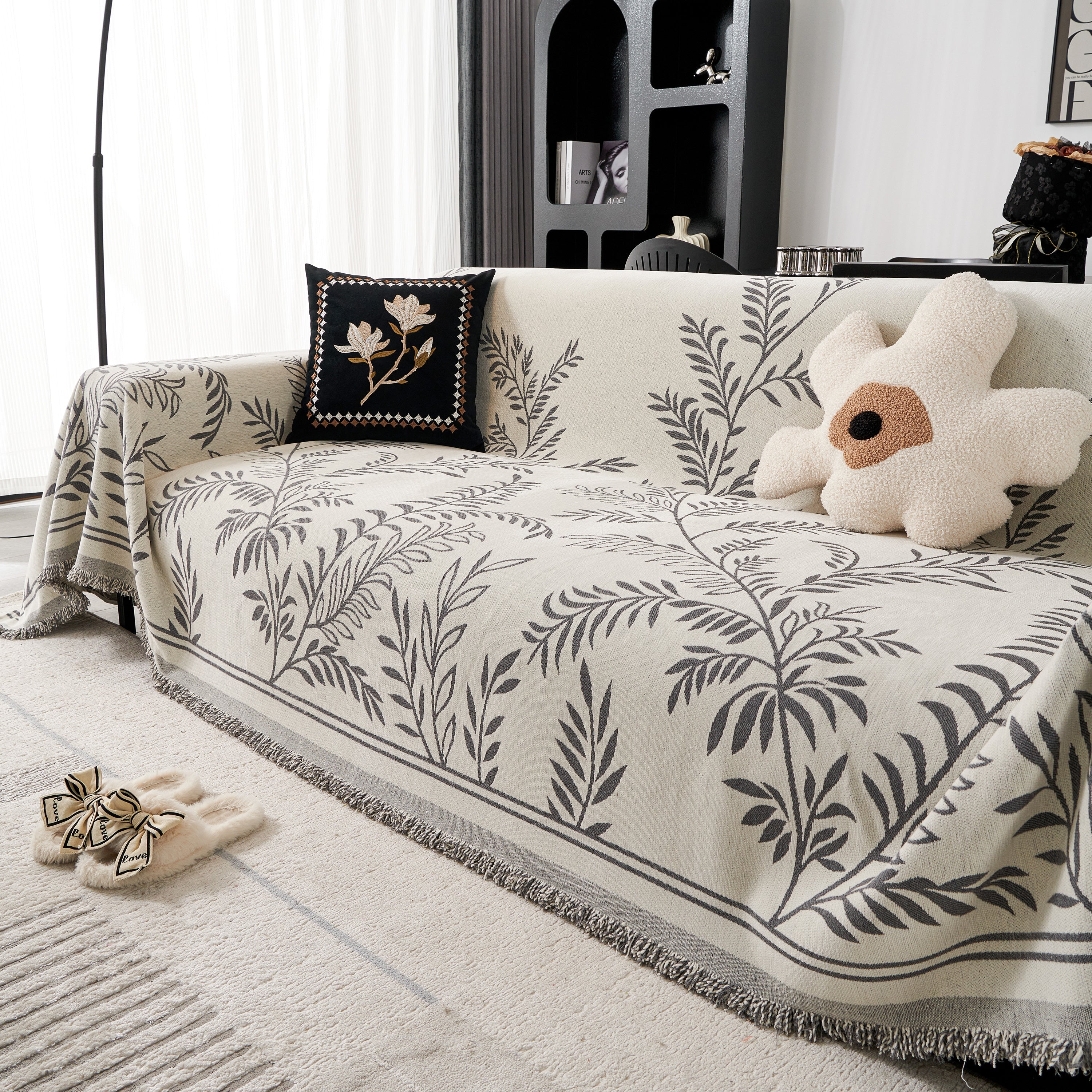 Modern Minimalist Chenille Willow Leaf Pattern Couch Cover Blanket, Luxurious Blankets For The Sofa
