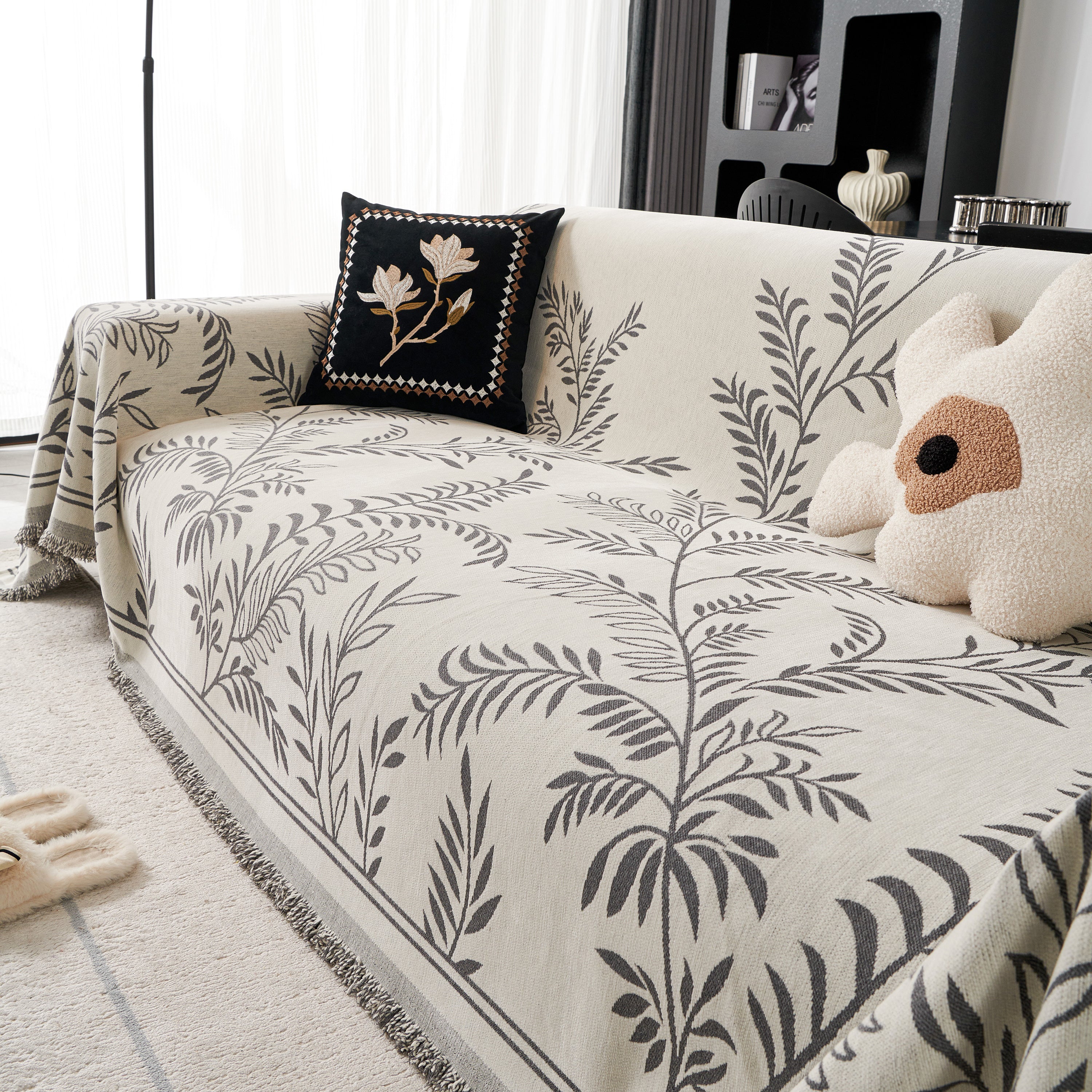 Modern Minimalist Chenille Willow Leaf Pattern Couch Cover Blanket, Luxurious Blankets For The Sofa