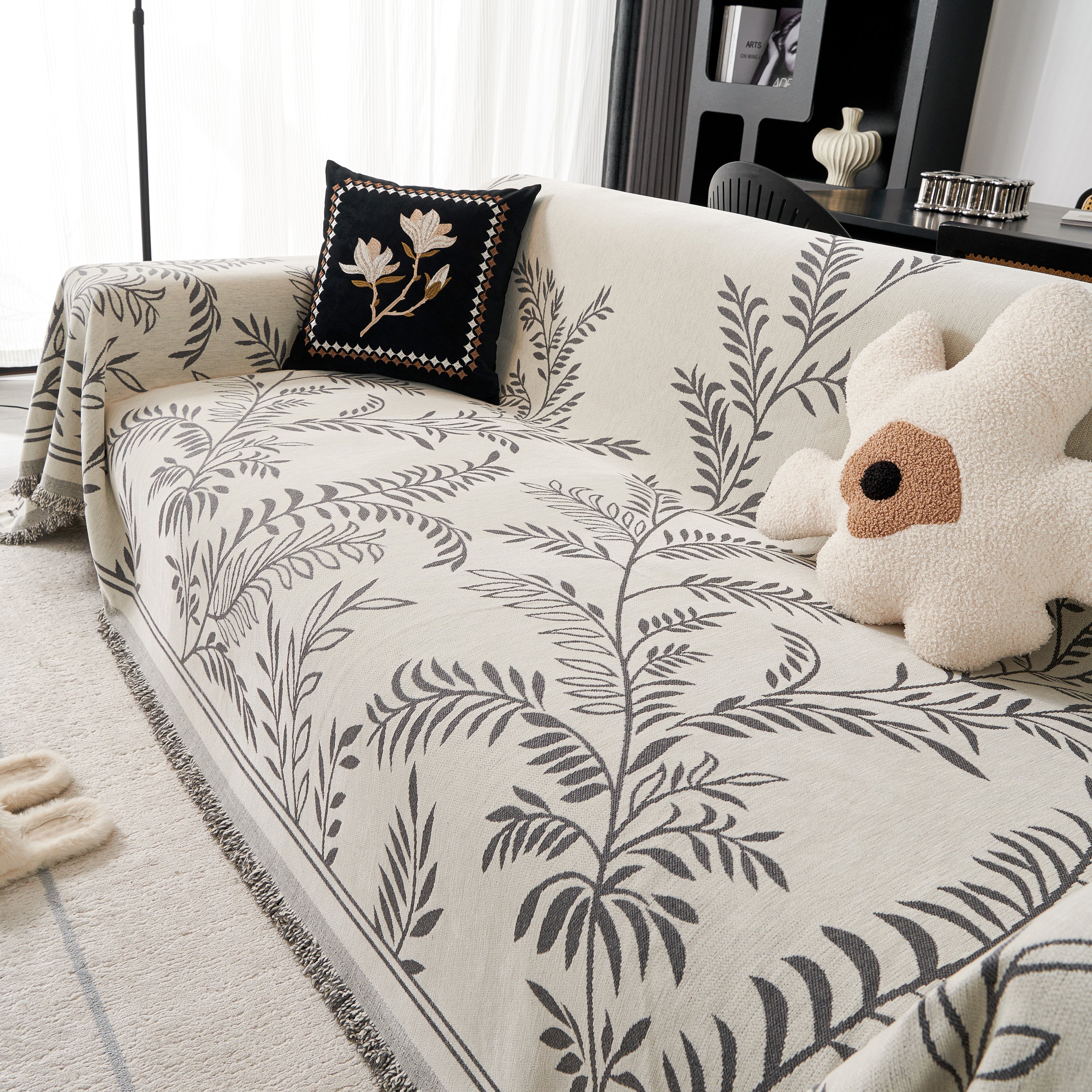 Modern Minimalist Chenille Willow Leaf Pattern Couch Cover Blanket, Luxurious Blankets For The Sofa