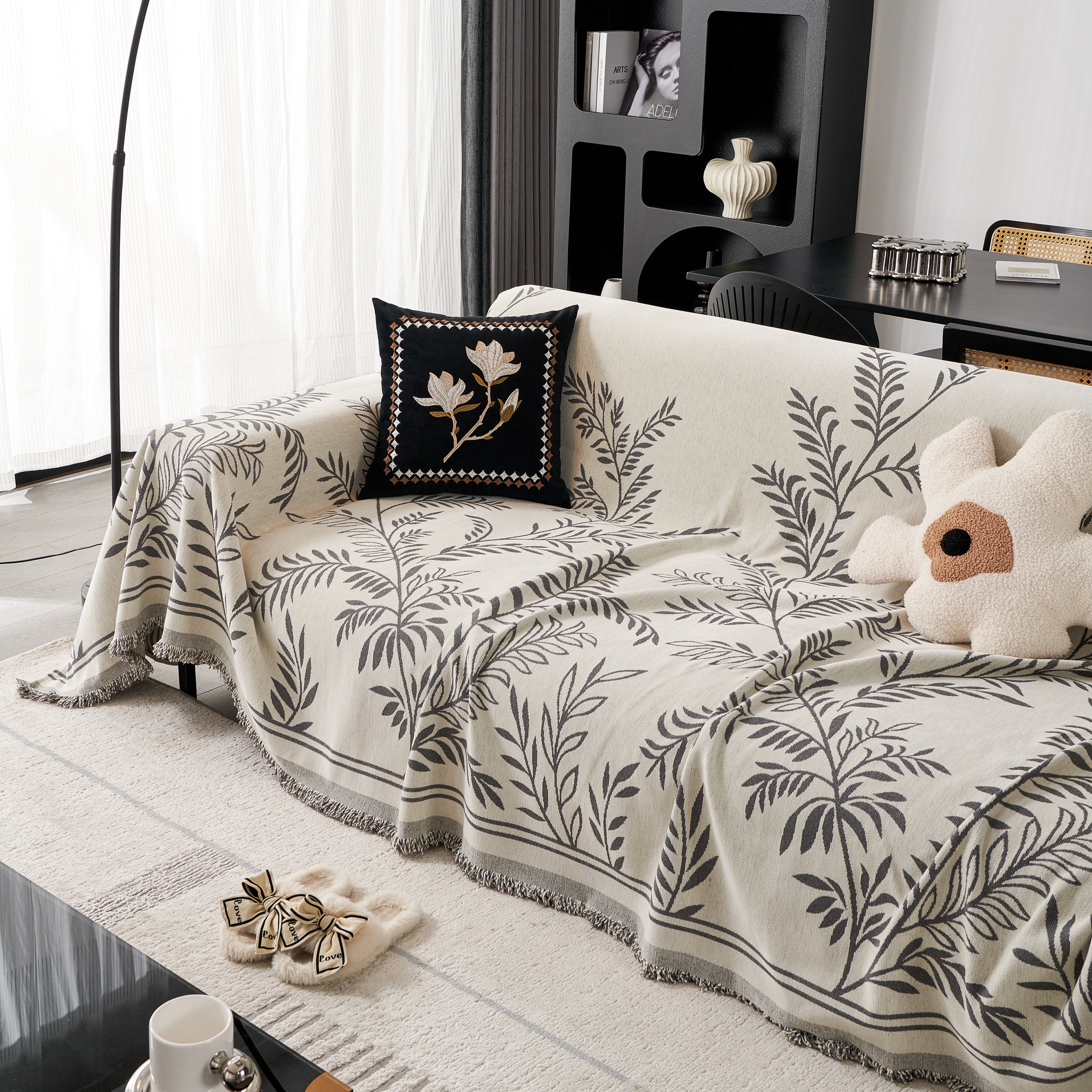 Modern Minimalist Chenille Willow Leaf Pattern Couch Cover Blanket, Luxurious Blankets For The Sofa