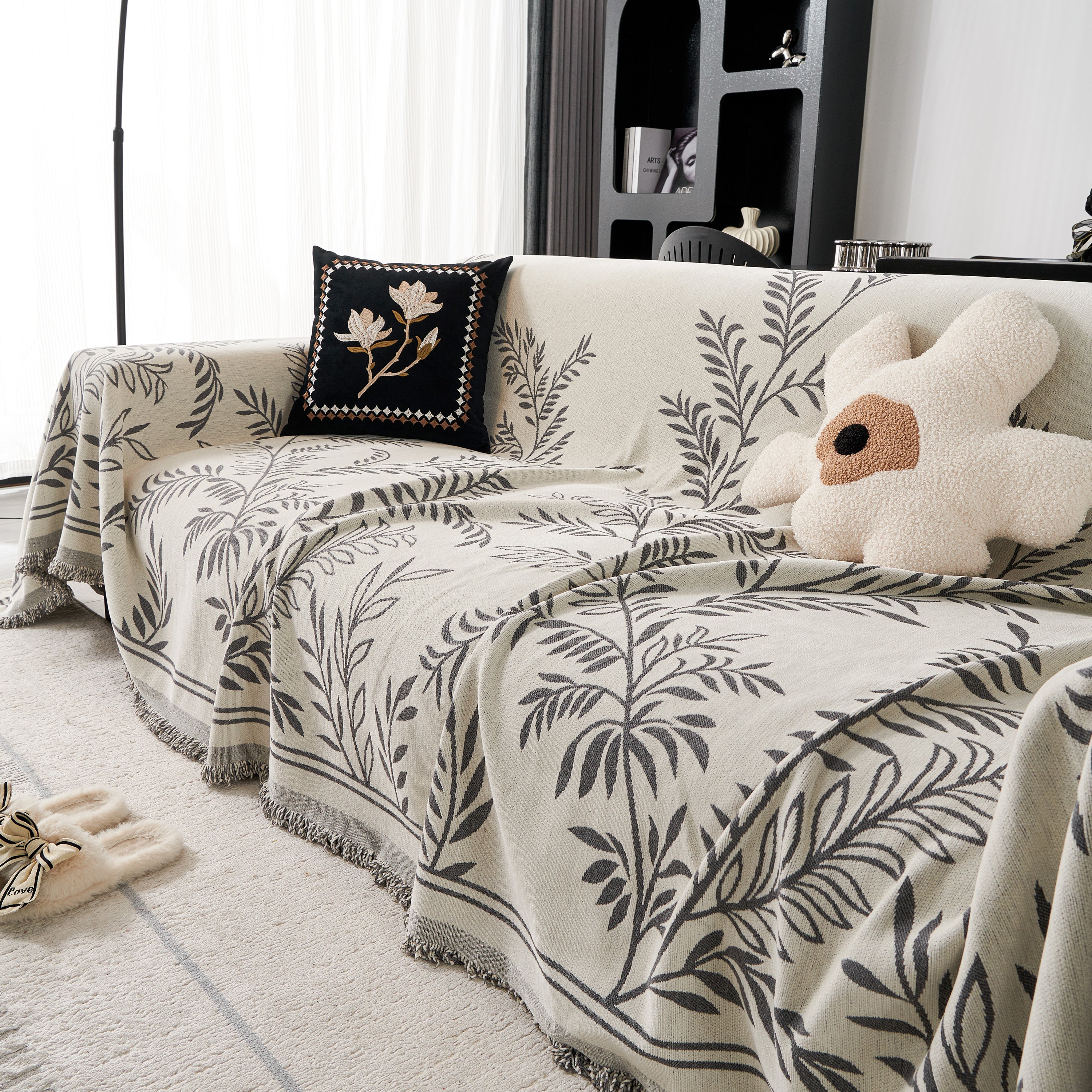 Modern Minimalist Chenille Willow Leaf Pattern Couch Cover Blanket, Luxurious Blankets For The Sofa