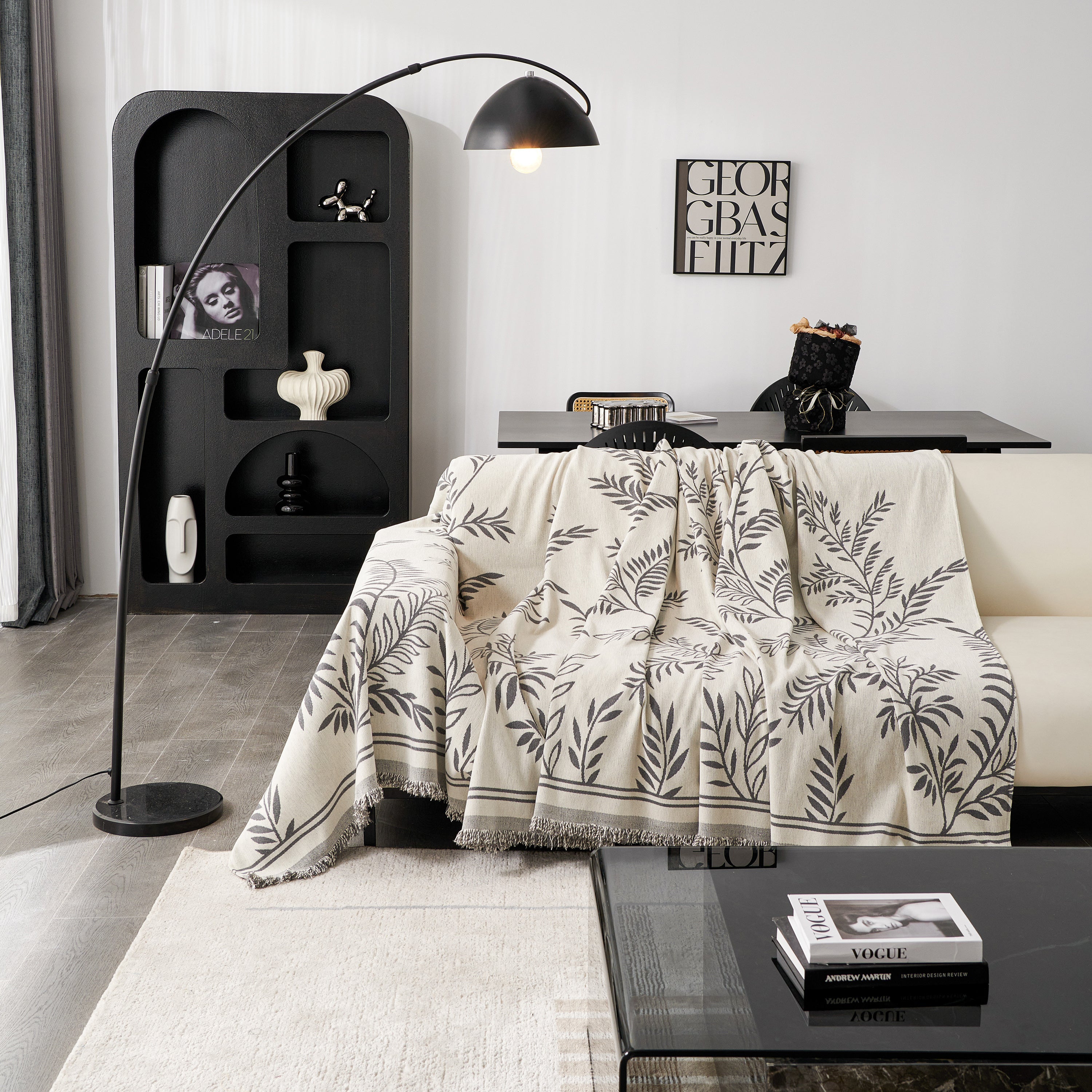 Modern Minimalist Chenille Willow Leaf Pattern Couch Cover Blanket, Luxurious Blankets For The Sofa