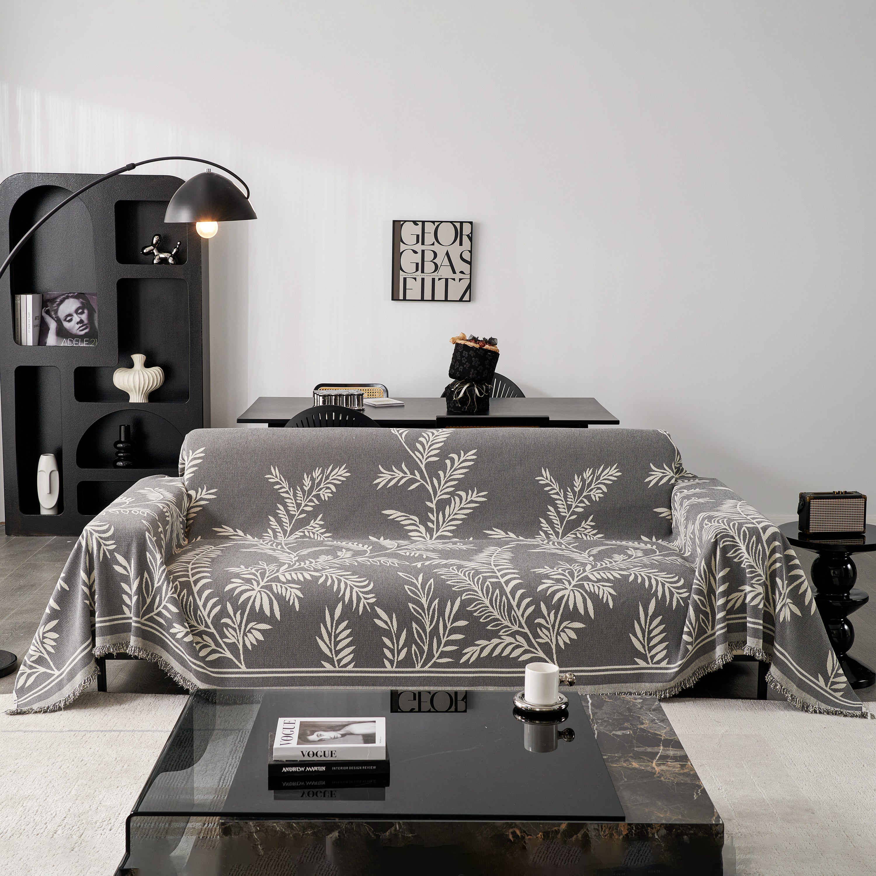 Modern Minimalist Chenille Willow Leaf Pattern Couch Cover Blanket, Luxurious Blankets For The Sofa