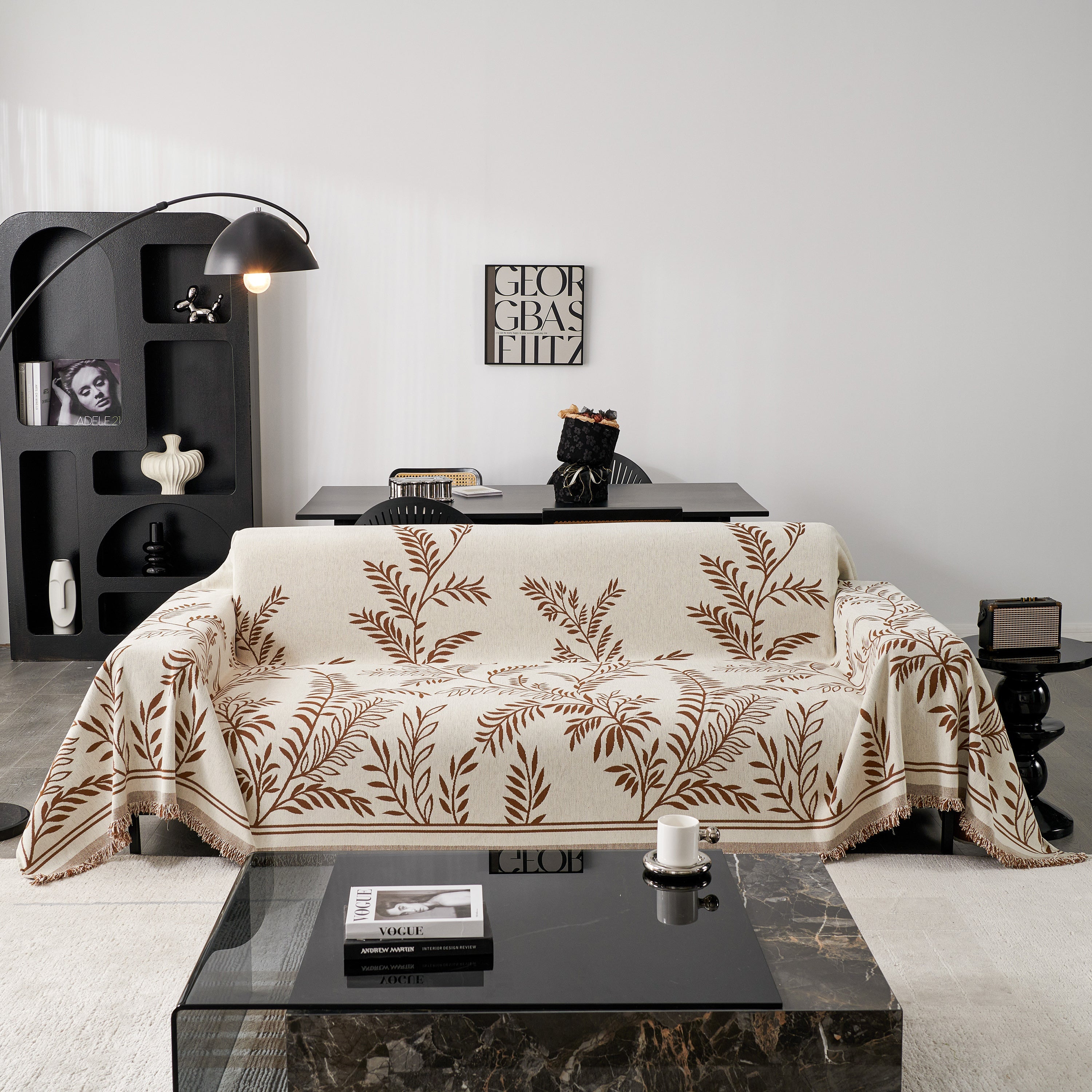 Modern Minimalist Chenille Willow Leaf Pattern Couch Cover Blanket, Luxurious Blankets For The Sofa