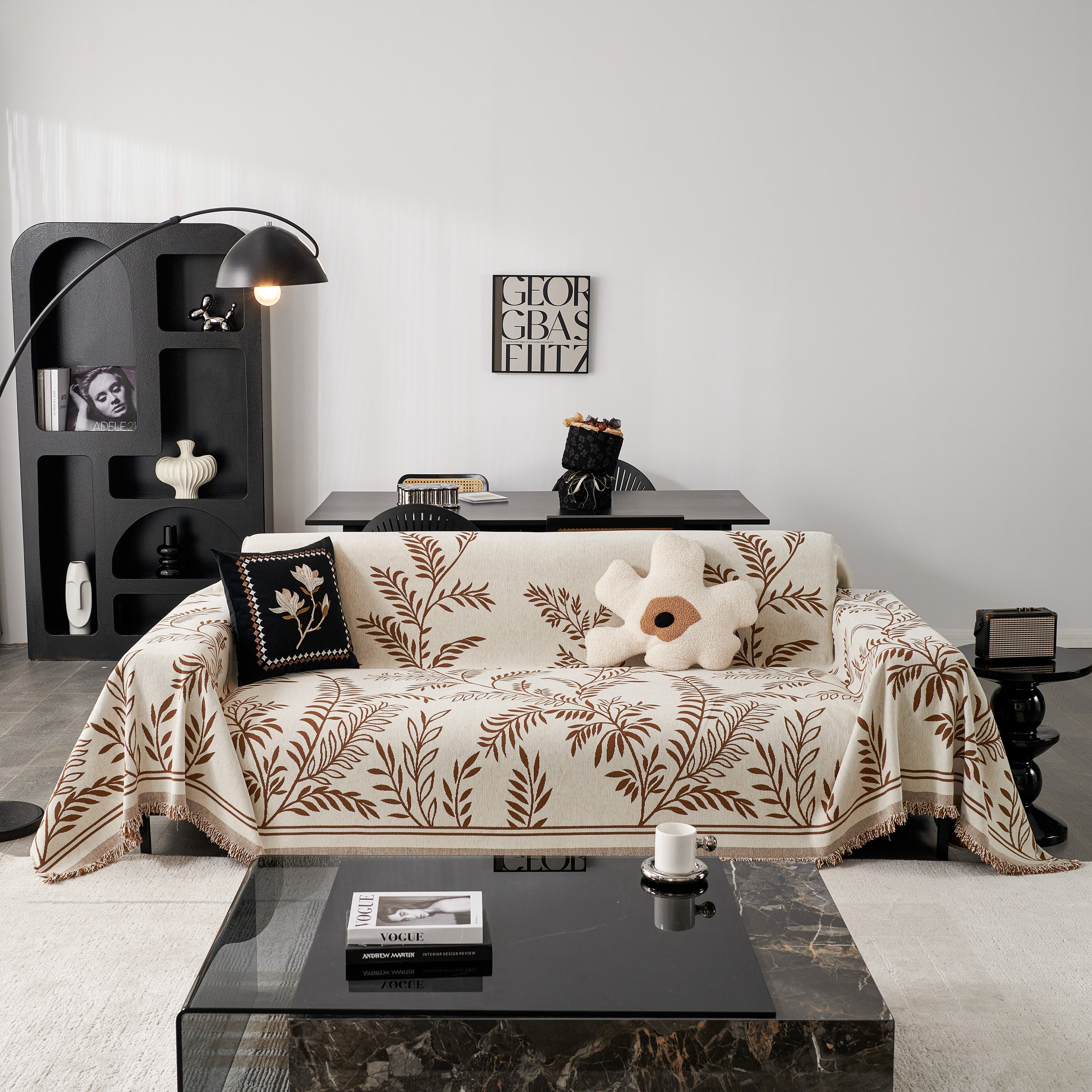 Modern Minimalist Chenille Willow Leaf Pattern Couch Cover Blanket, Luxurious Blankets For The Sofa