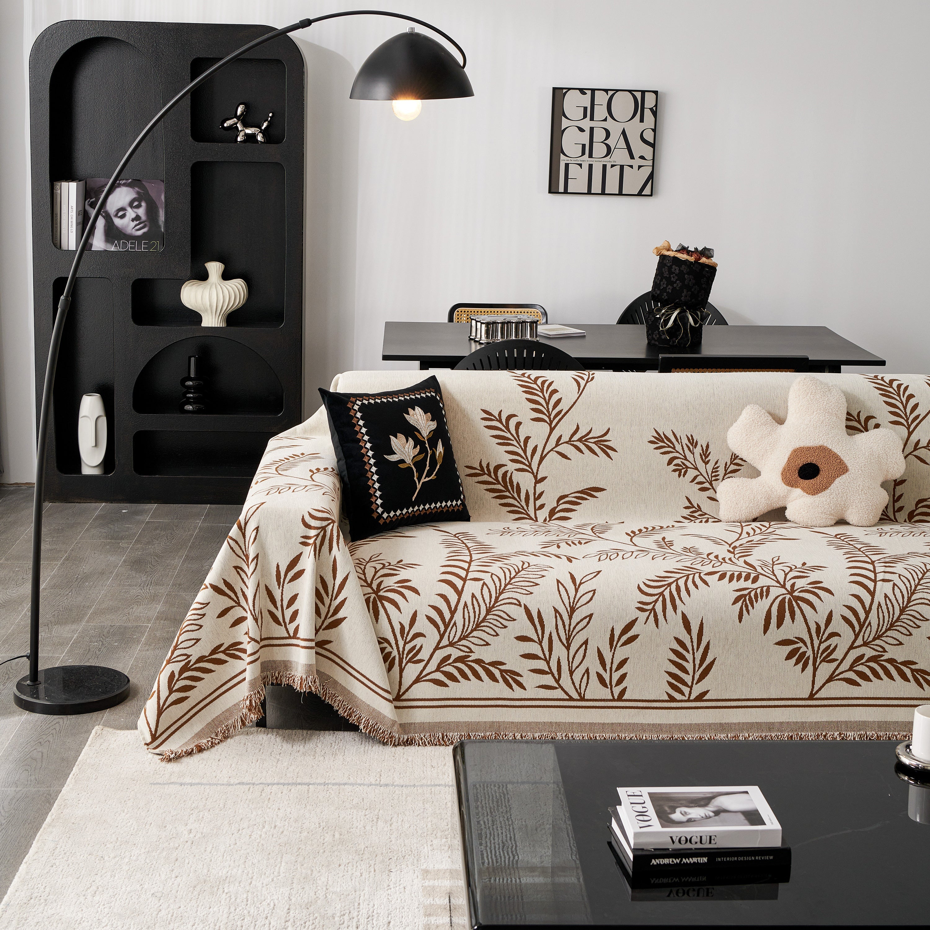 Modern Minimalist Chenille Willow Leaf Pattern Couch Cover Blanket, Luxurious Blankets For The Sofa