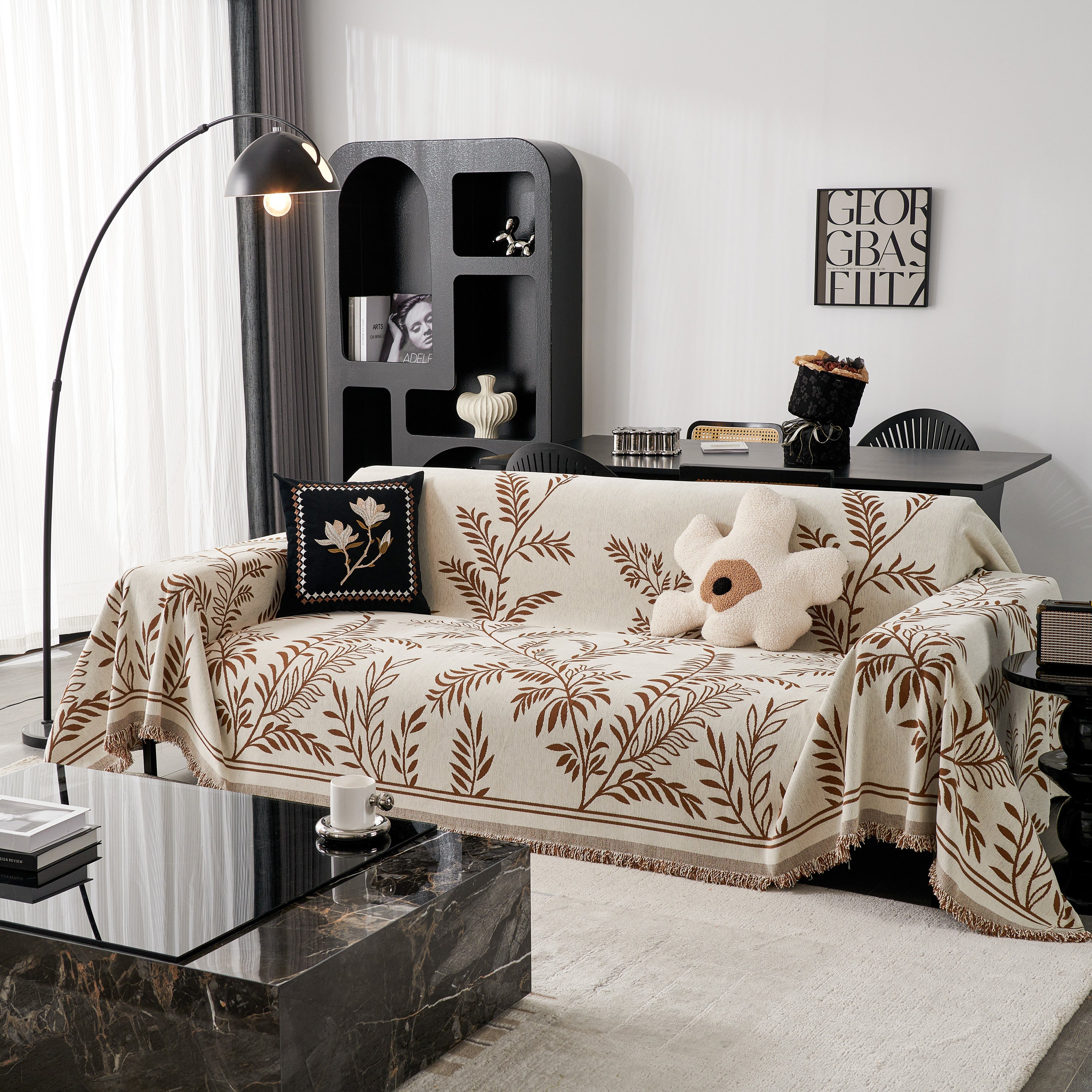 Modern Minimalist Chenille Willow Leaf Pattern Couch Cover Blanket, Luxurious Blankets For The Sofa