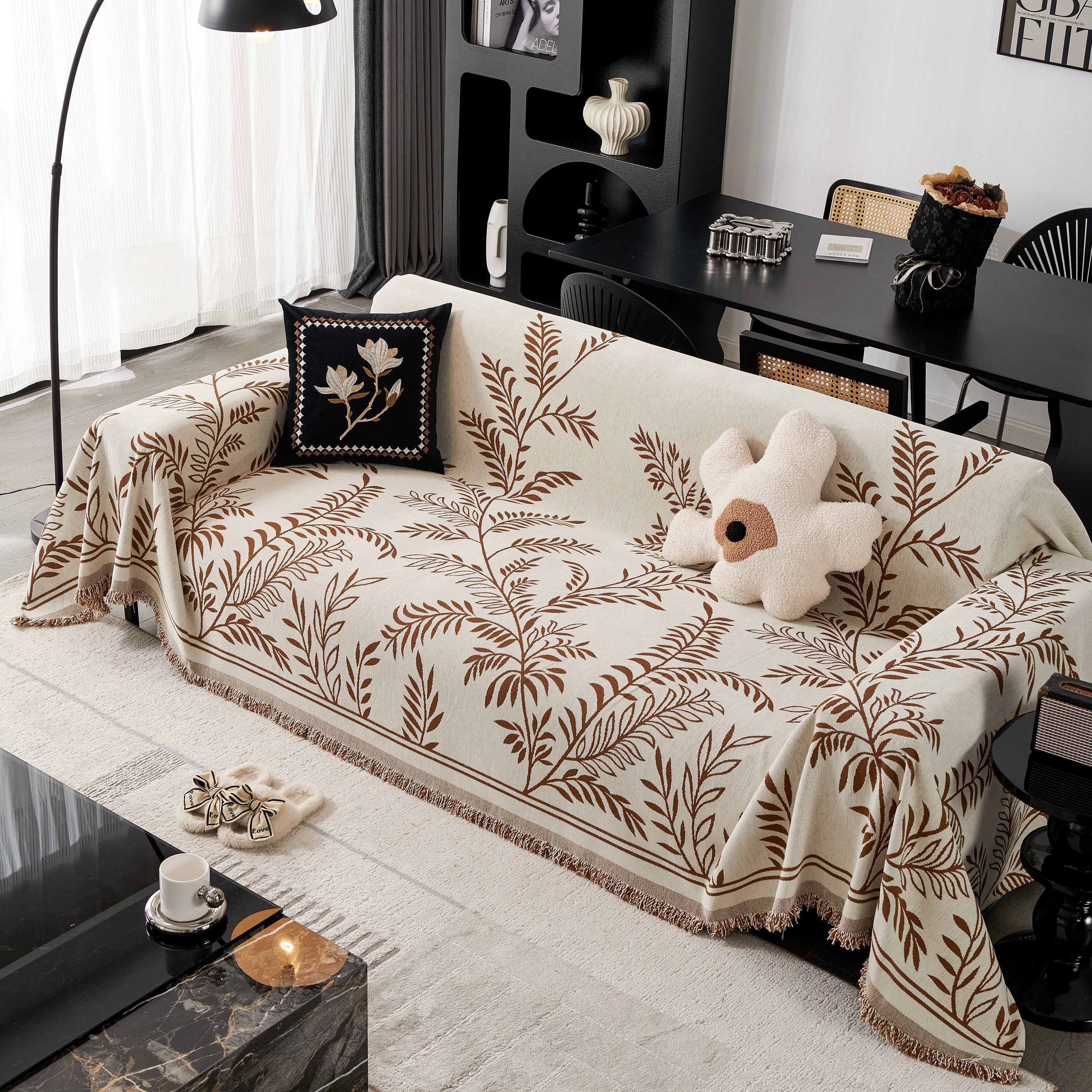 Modern Minimalist Chenille Willow Leaf Pattern Couch Cover Blanket, Luxurious Blankets For The Sofa