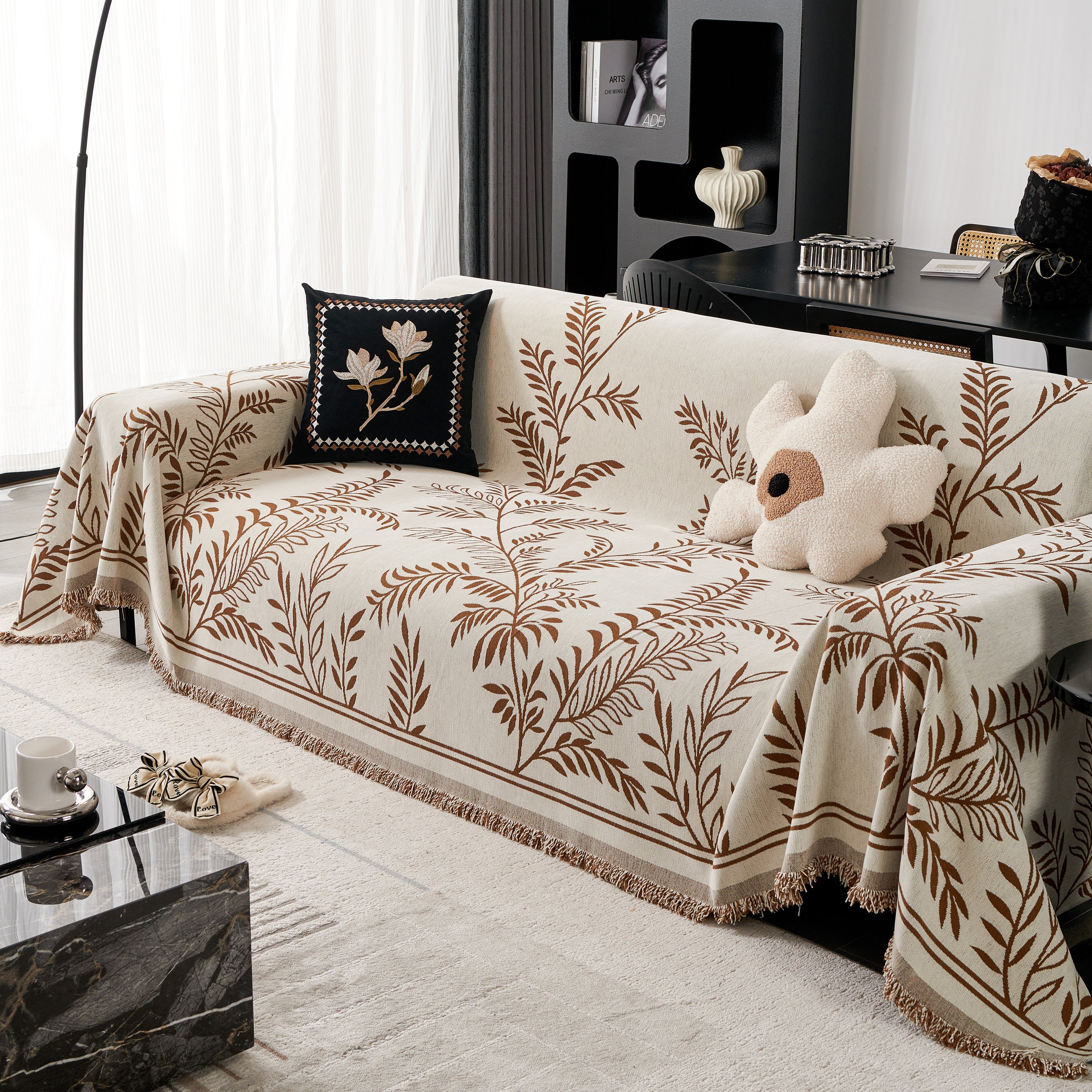 Modern Minimalist Chenille Willow Leaf Pattern Couch Cover Blanket, Luxurious Blankets For The Sofa