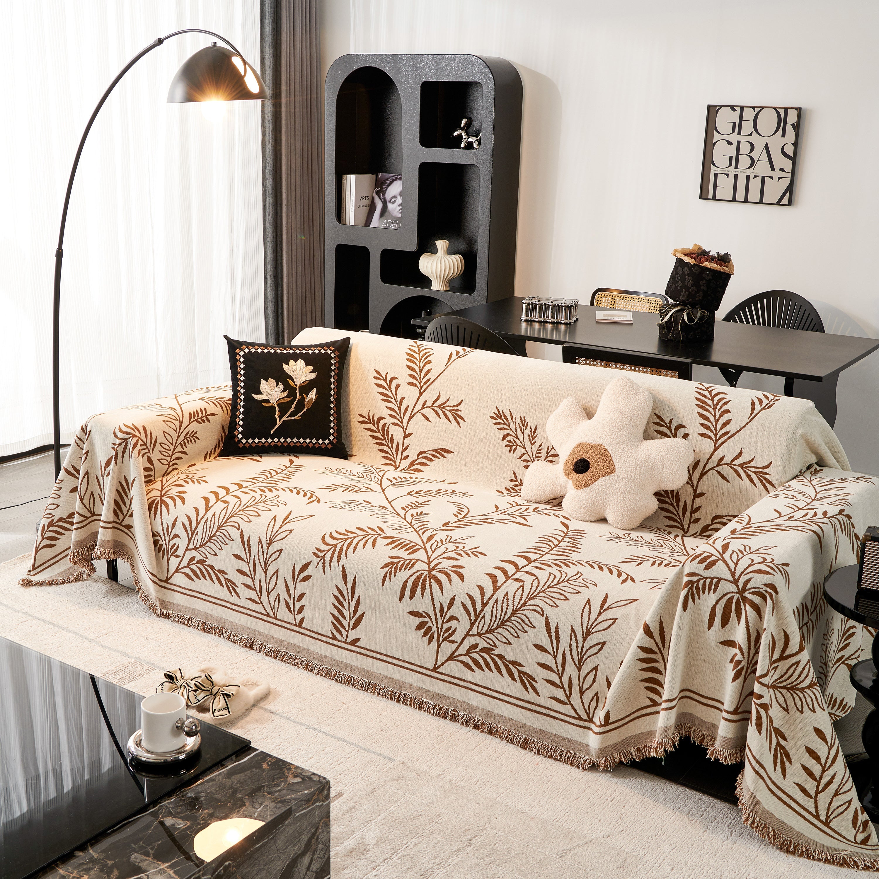 Modern Minimalist Chenille Willow Leaf Pattern Couch Cover Blanket, Luxurious Blankets For The Sofa