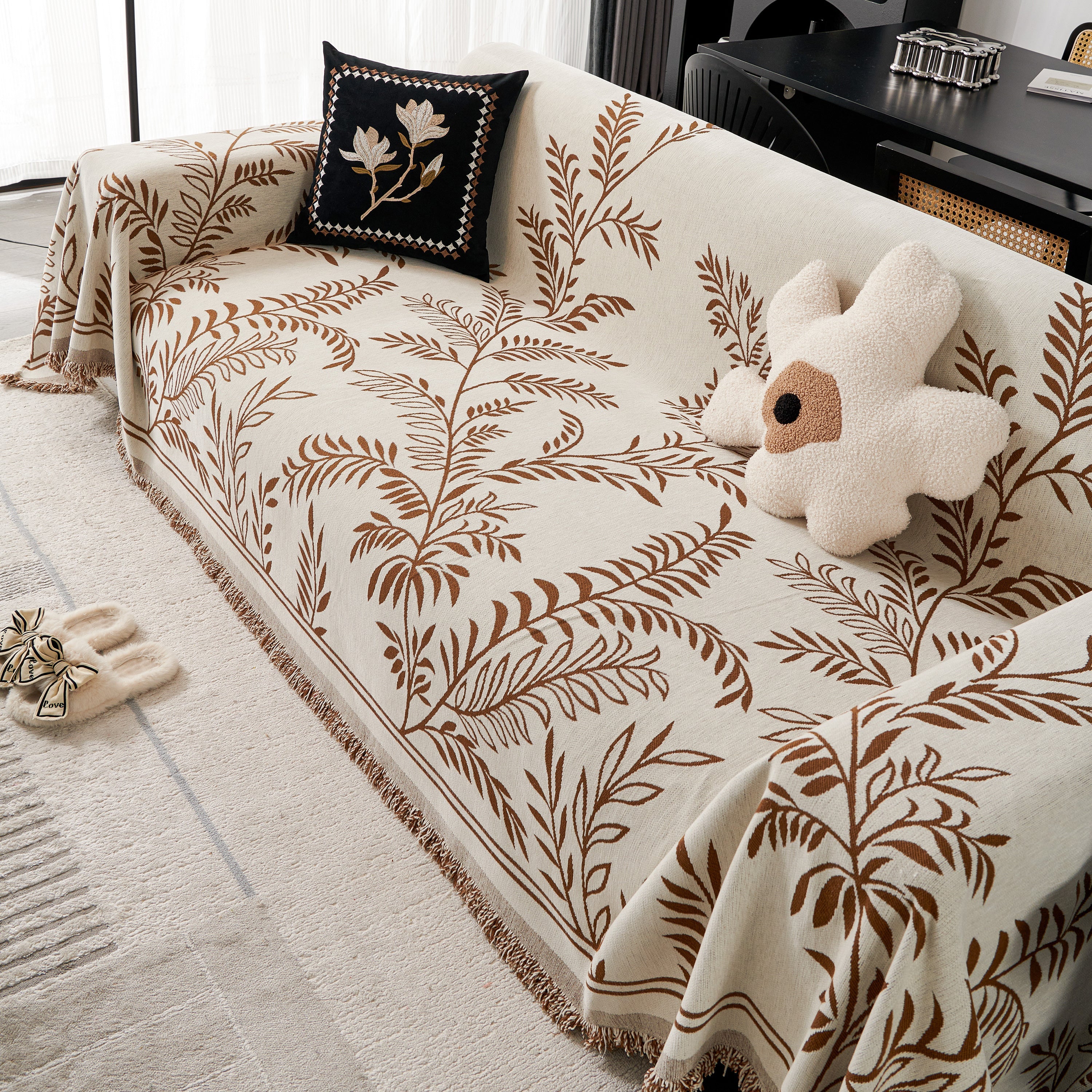 Modern Minimalist Chenille Willow Leaf Pattern Couch Cover Blanket, Luxurious Blankets For The Sofa