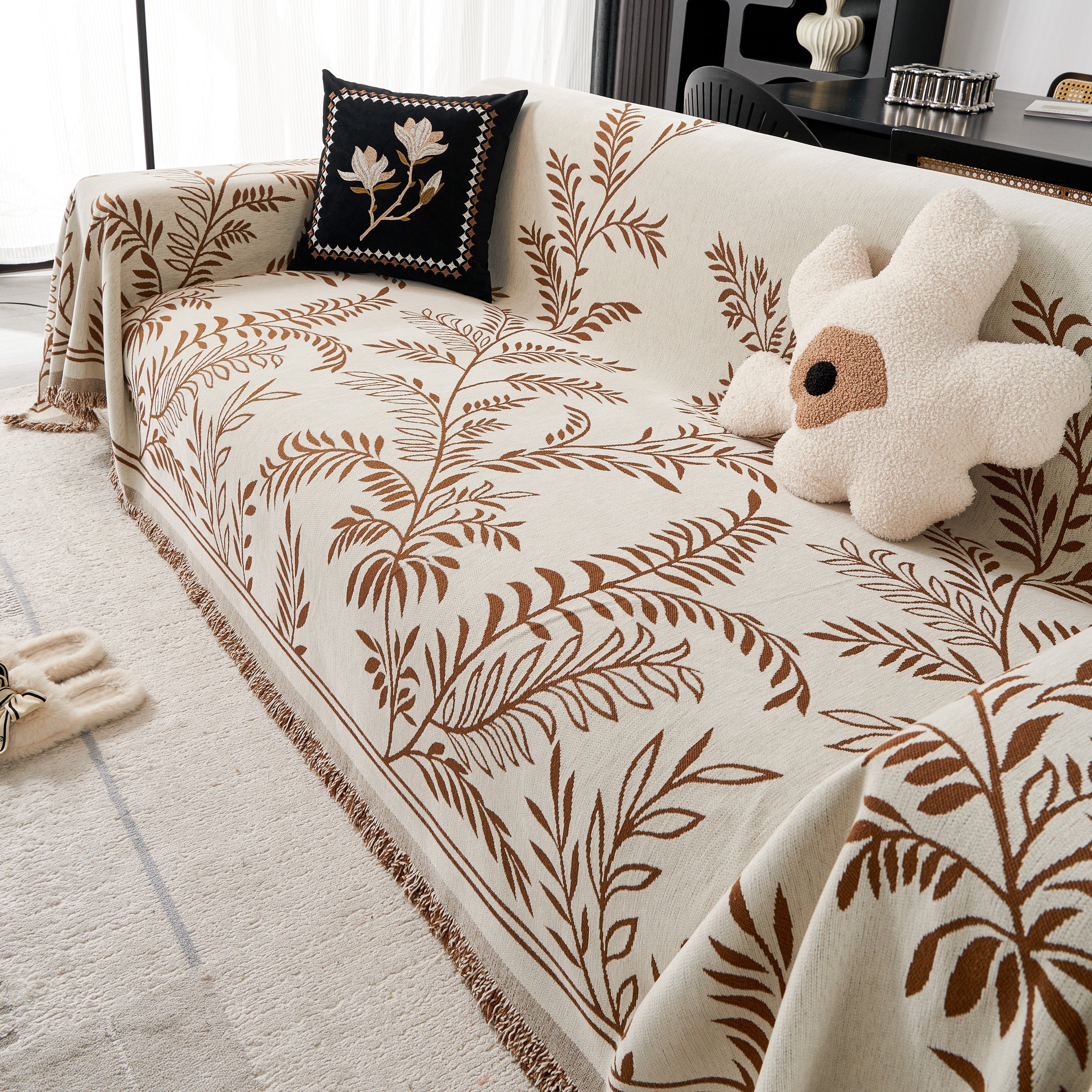 Modern Minimalist Chenille Willow Leaf Pattern Couch Cover Blanket, Luxurious Blankets For The Sofa