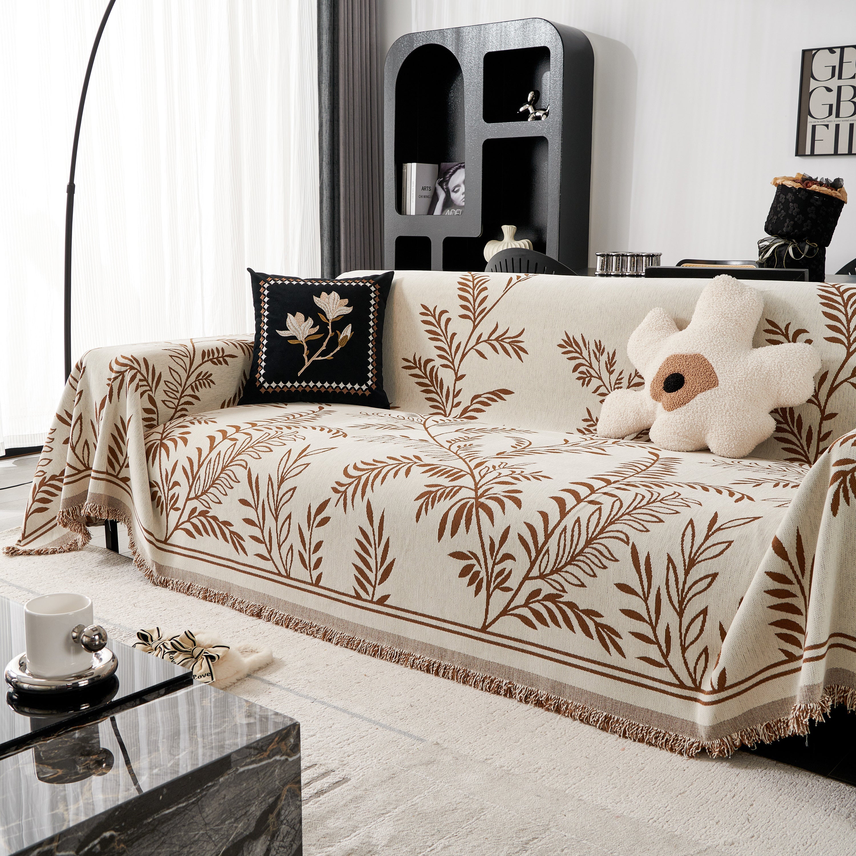 Modern Minimalist Chenille Willow Leaf Pattern Couch Cover Blanket, Luxurious Blankets For The Sofa