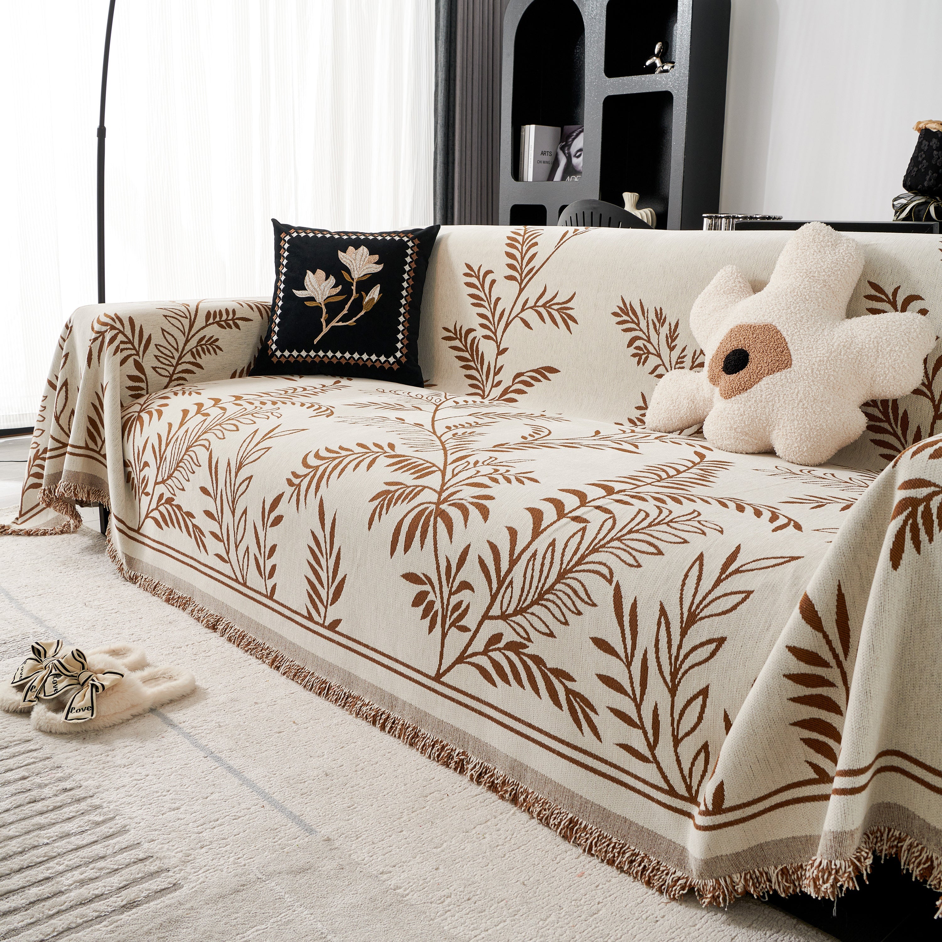 Modern Minimalist Chenille Willow Leaf Pattern Couch Cover Blanket, Luxurious Blankets For The Sofa
