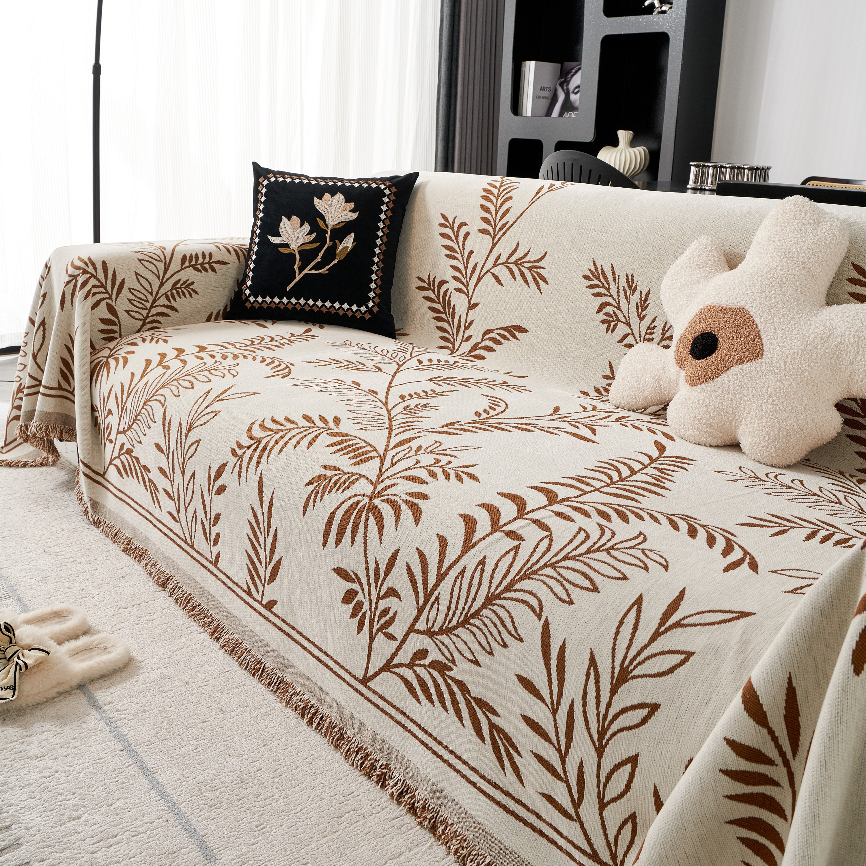 Modern Minimalist Chenille Willow Leaf Pattern Couch Cover Blanket, Luxurious Blankets For The Sofa