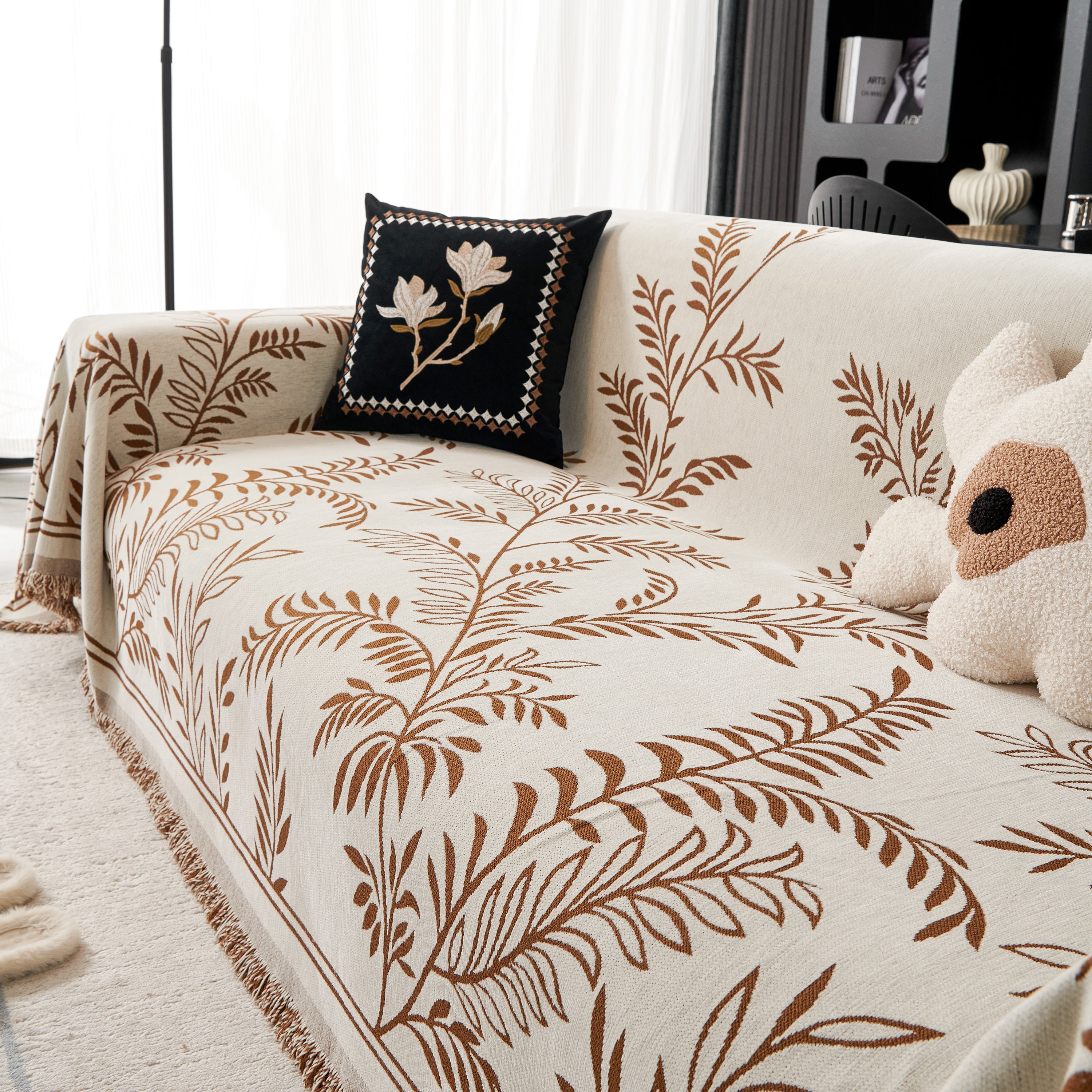 Modern Minimalist Chenille Willow Leaf Pattern Couch Cover Blanket, Luxurious Blankets For The Sofa