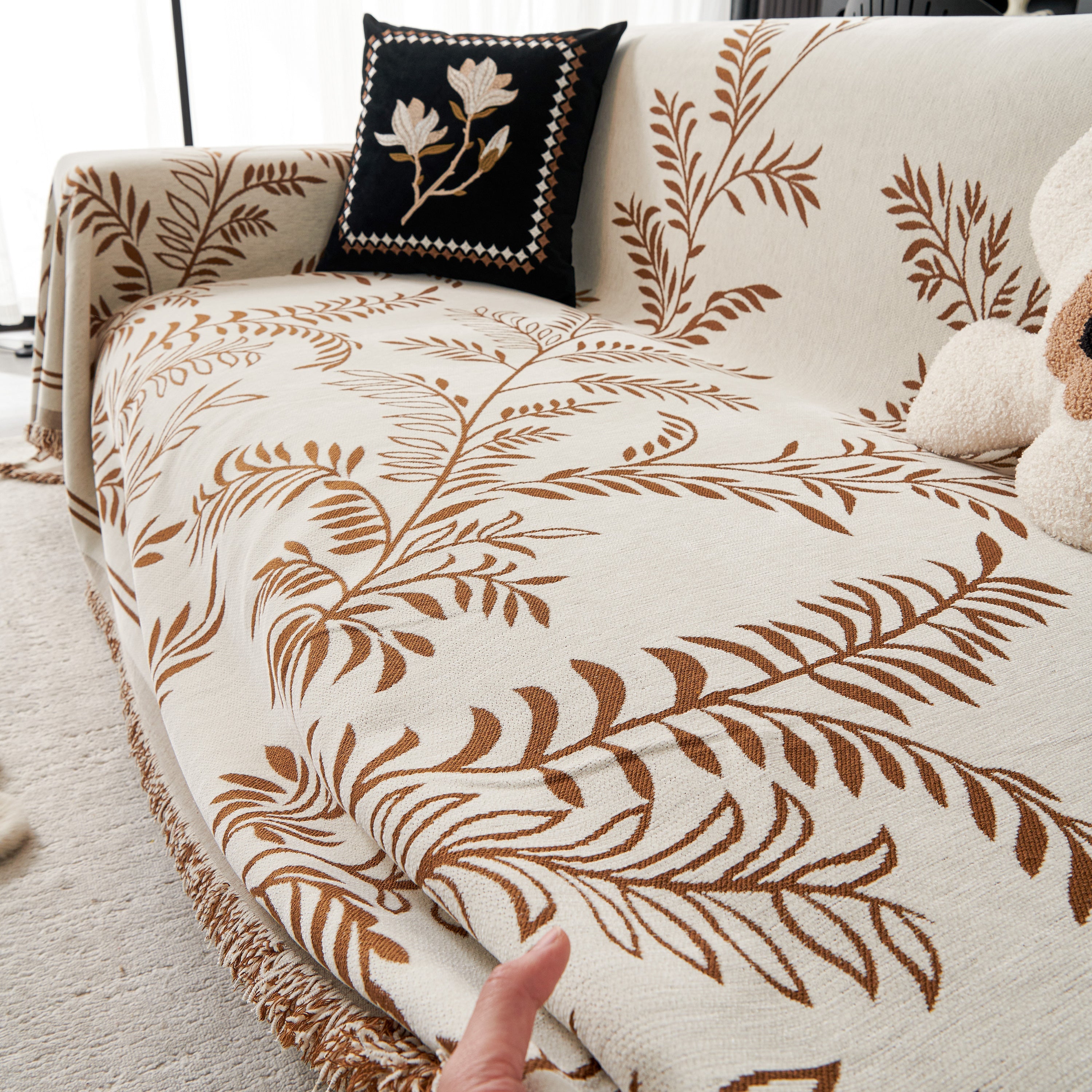 Modern Minimalist Chenille Willow Leaf Pattern Couch Cover Blanket, Luxurious Blankets For The Sofa