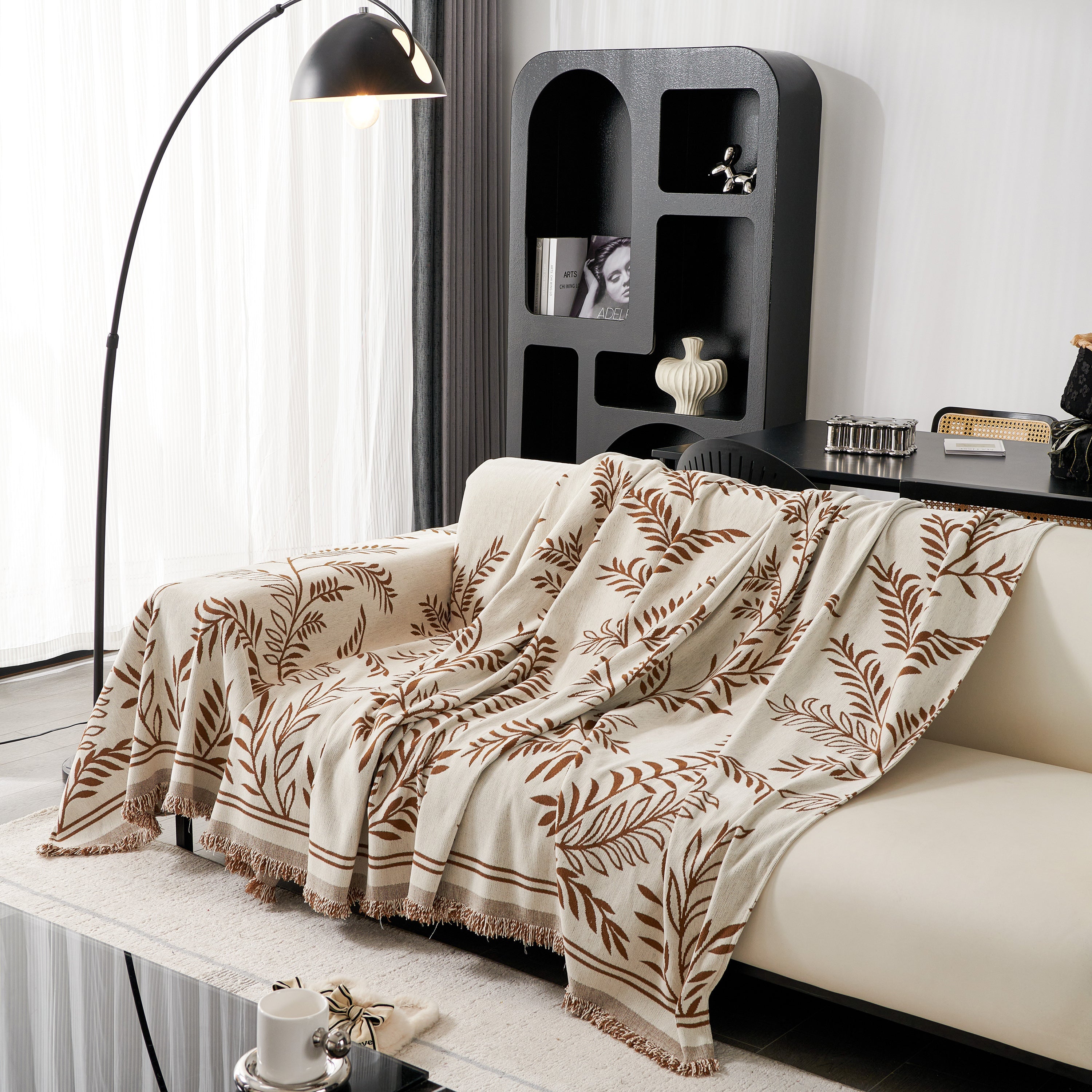 Modern Minimalist Chenille Willow Leaf Pattern Couch Cover Blanket, Luxurious Blankets For The Sofa